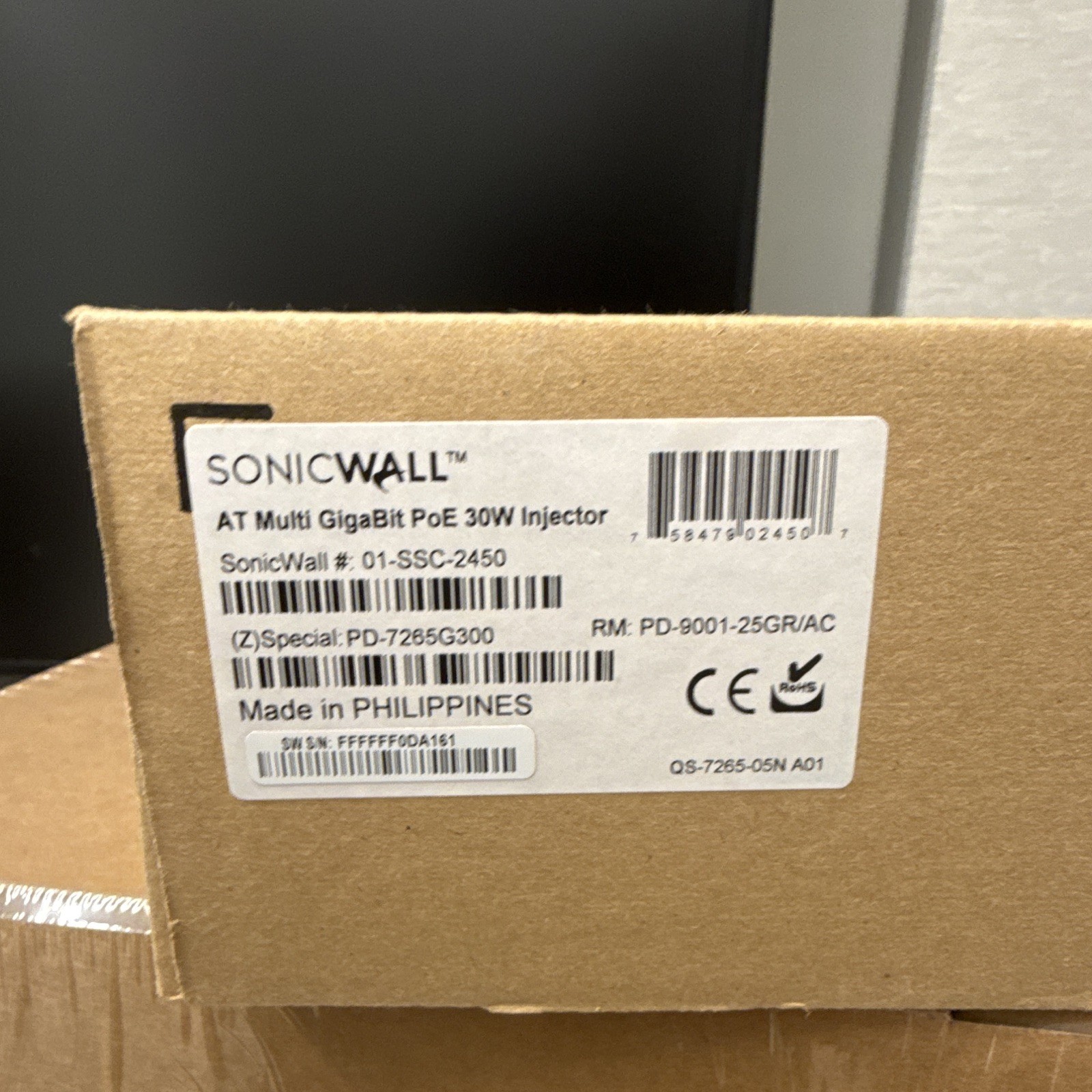 SonicWALL AT Multi Gigabit PoE 30W Power Over Ethernet Injector 01-SSC-2450