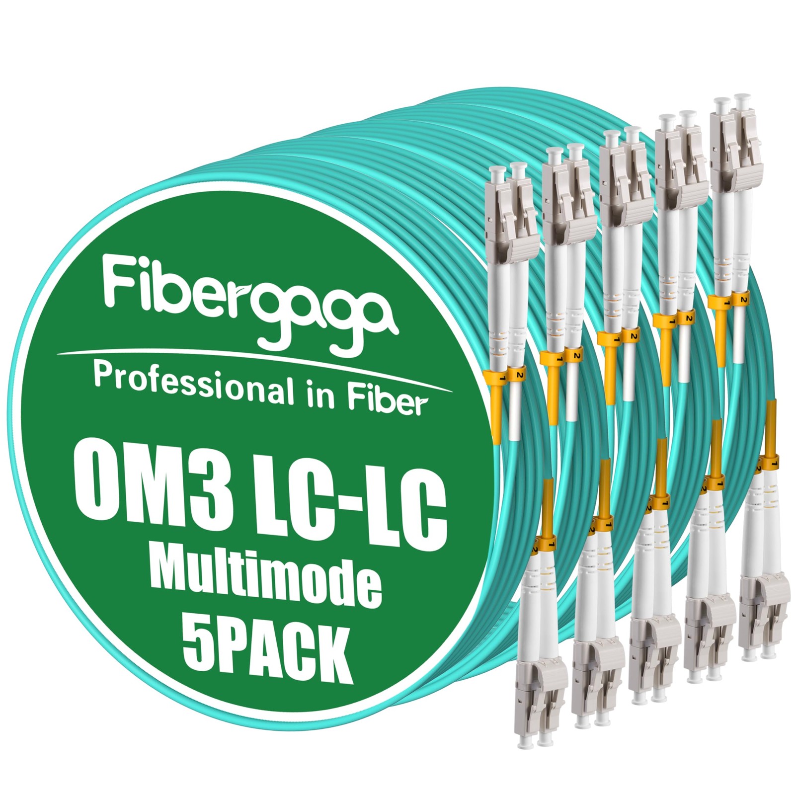 Fibergaga LC to LC OM3 Fiber Patch Cable 15M(50ft) 5Pack