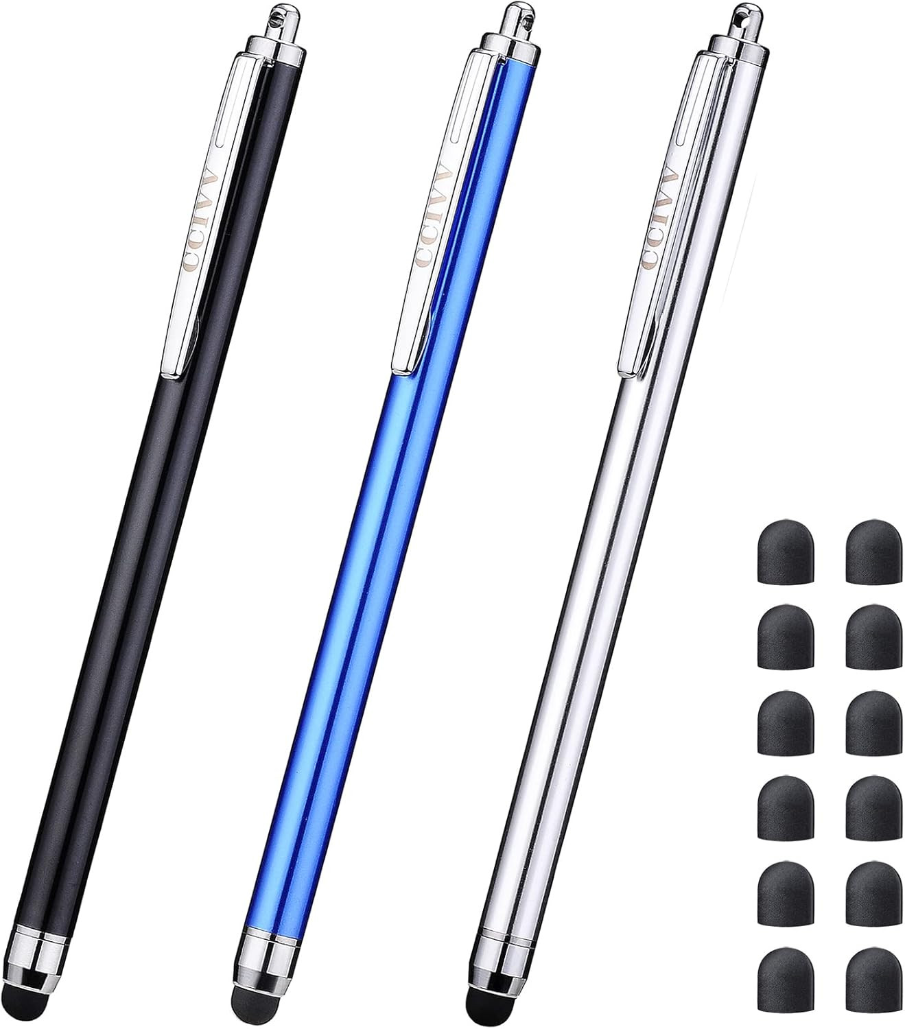 3 Pack Touch Screen Stylus Pens With Replaceable Tips For Ipad Iphone Tablets