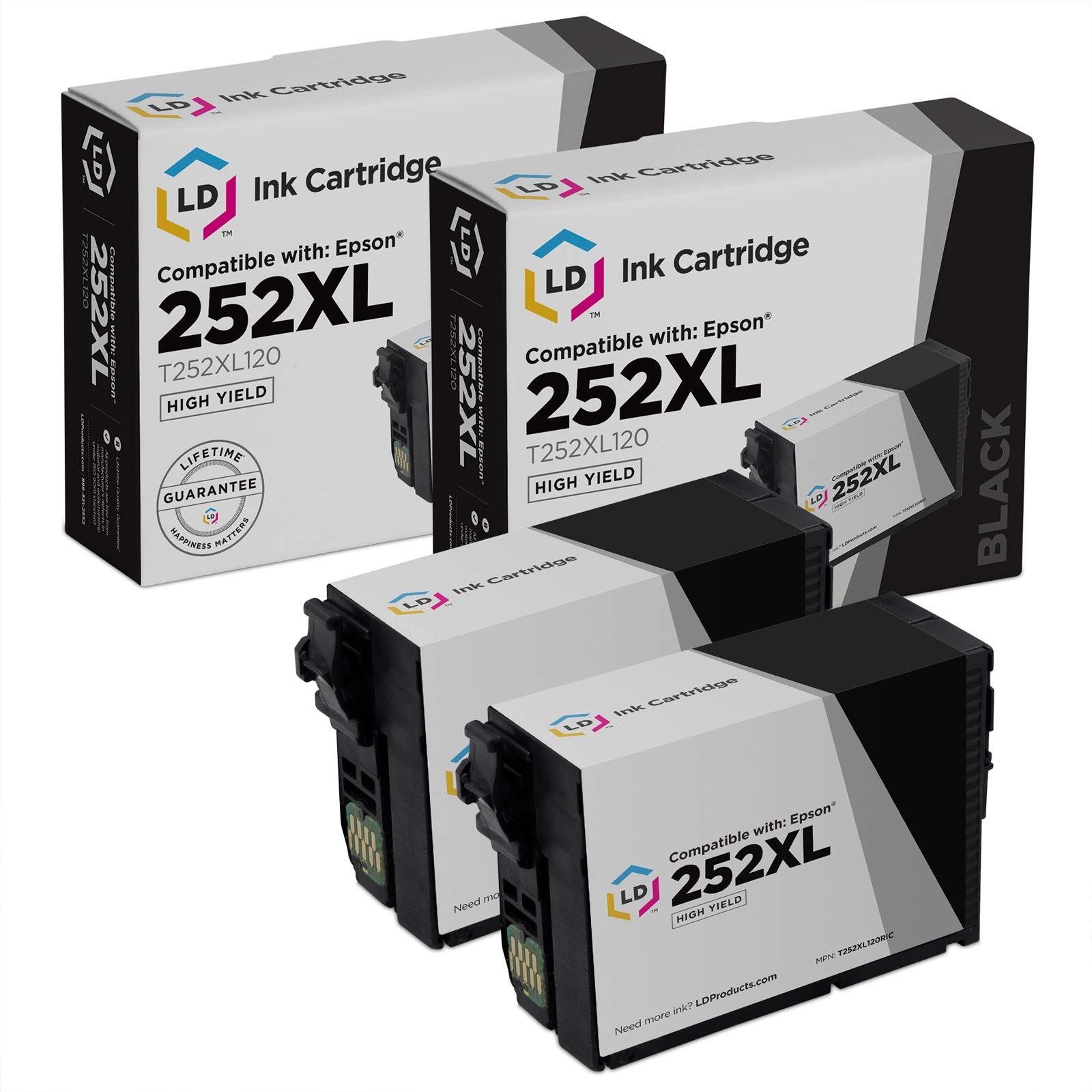 LD 2PK Reman Cartridges for Epson Ink 252XL 252 XL T252XL Black WF-7620 WF-7620