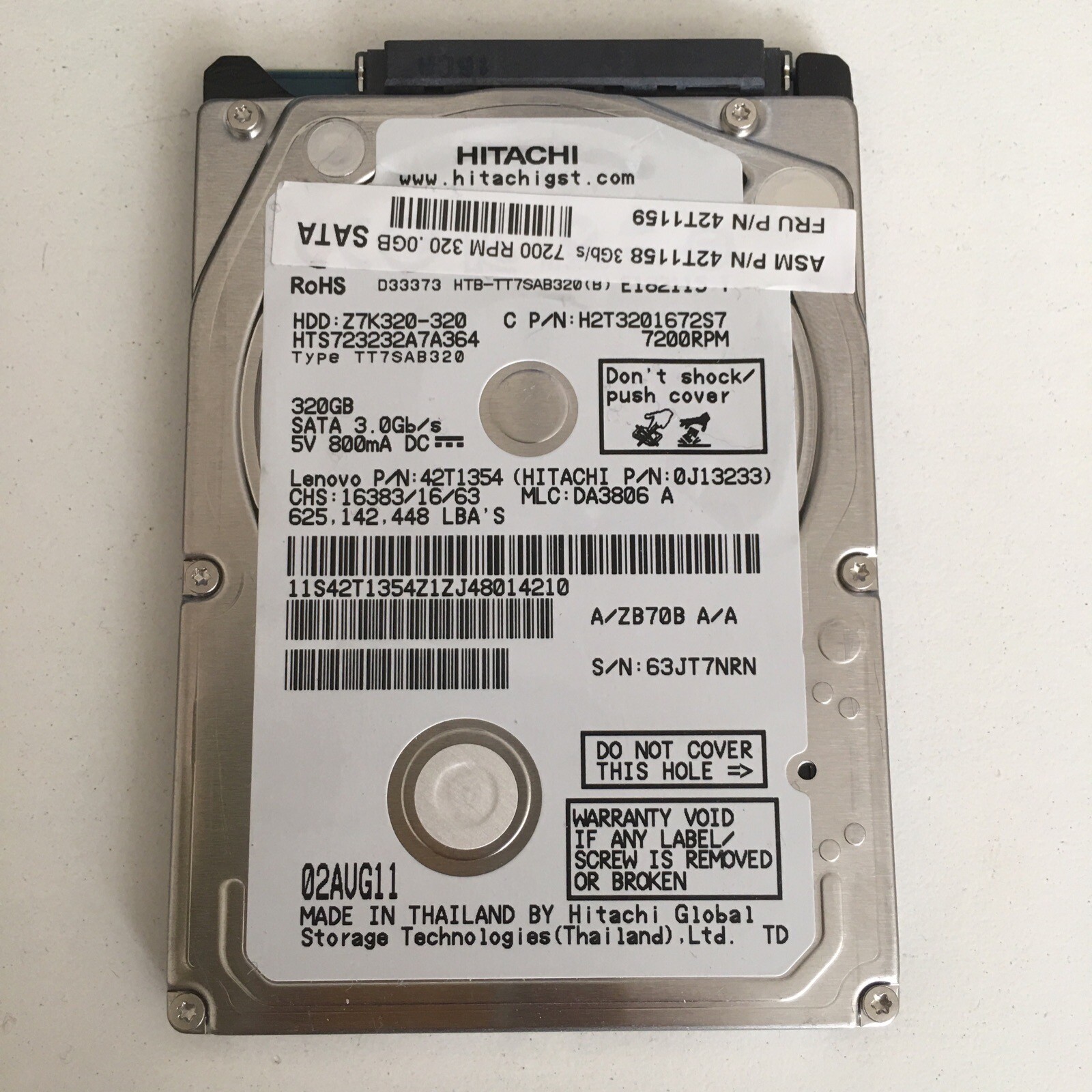 HTS723232A7A364 Hitachi 0J13233 320GB 7200RPM 3Gbps 2.5" Laptop HDD Hard Drive