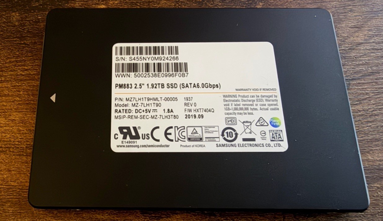 Samsung 1.92TB PM883 SSD 2.5" SATA MZ-7LH1T90 MZ7LH1T9HMLT 92% Health