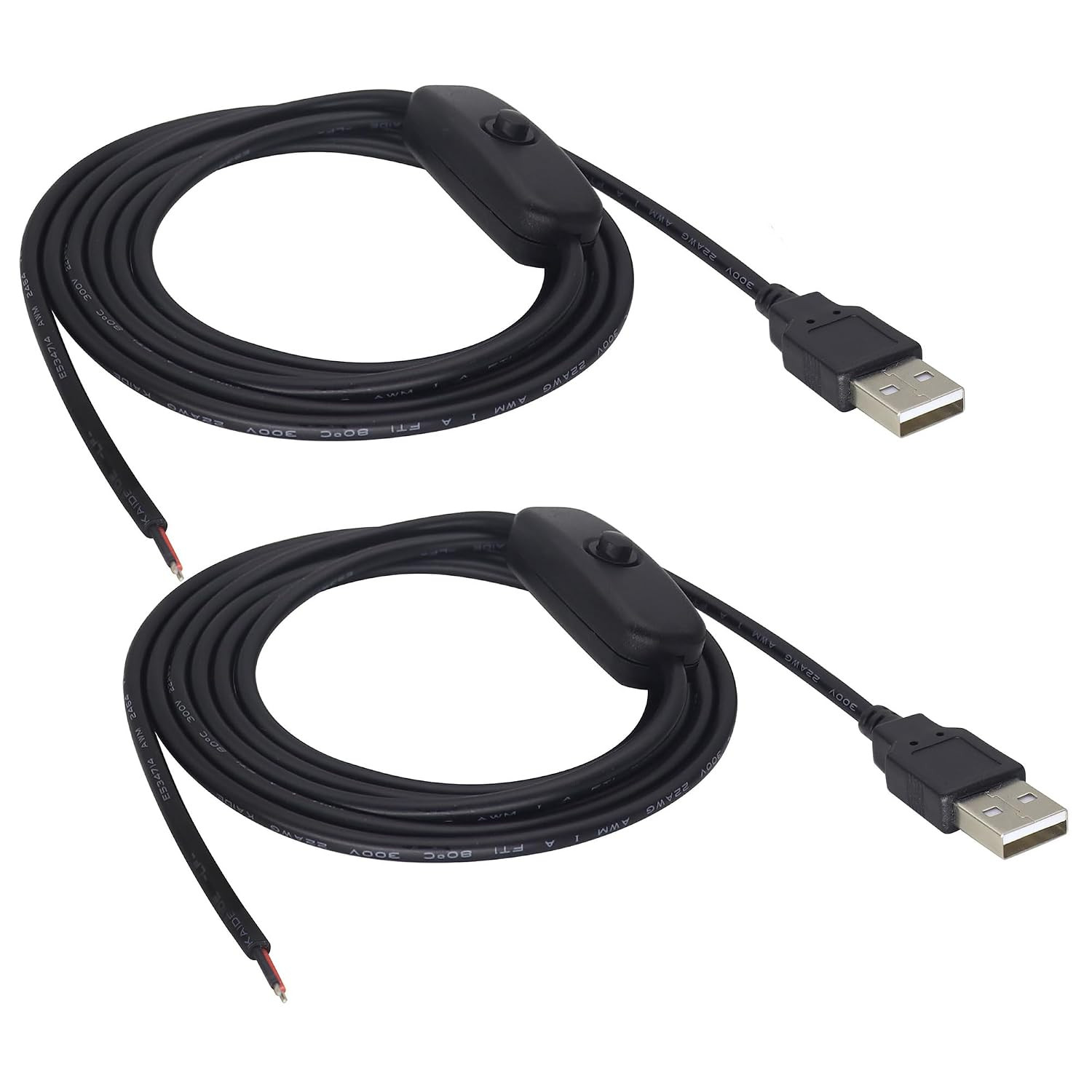 DC 2Pin USB Cable with On/Off Switch USB 2.0 a Male Plug 2 Pin Bare Wire Charge
