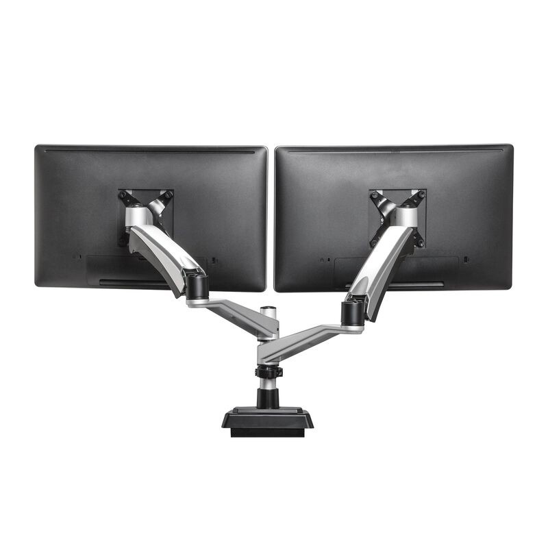 Vari Dual Monitor Arm Mount for up to 27" VESA 75x75 100x100 Silver Adjustable