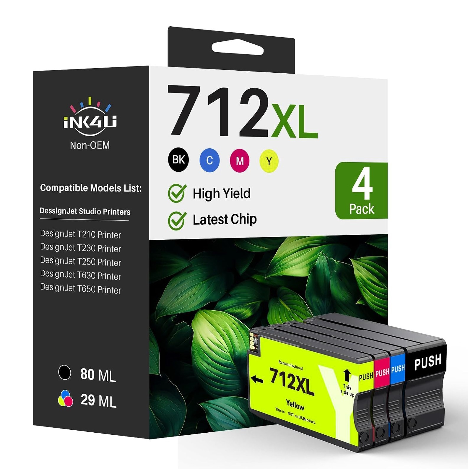 4PK 712XL Ink for DesignJet Studio Wood Large Format Wireless Plotter Printer ज़