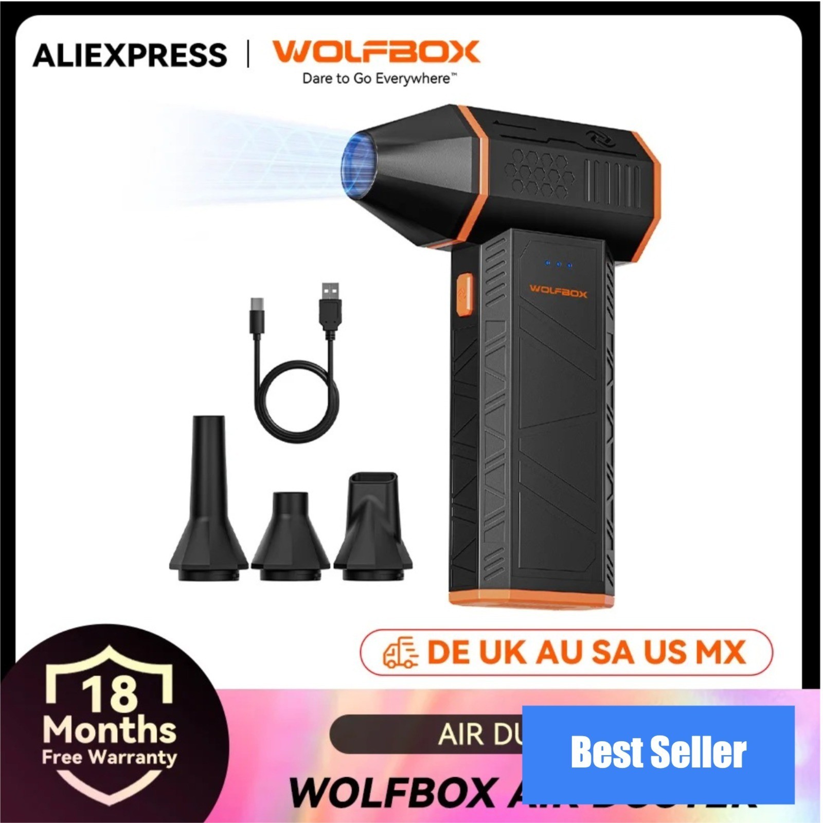 WOLFBOX MF50 Electric Air Duster 110000RPM Rechargeable 3-Speed Blower