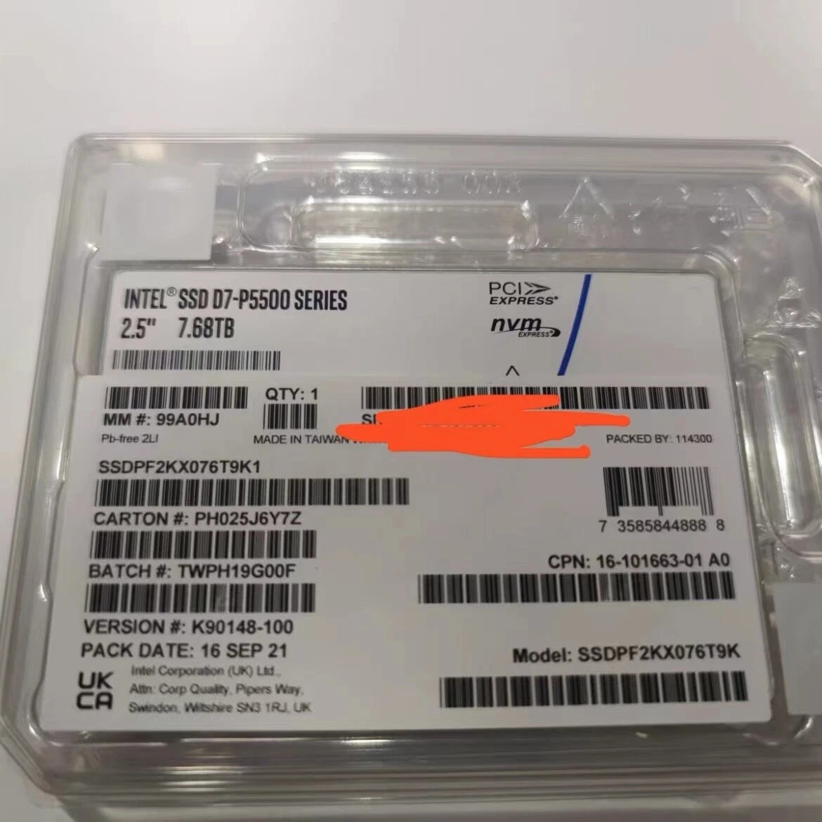 7.68TB INTEL D7-P5500 SERIES 2.5"NVMe GEN 4 SSD DRIVE SSDPF2KX076T9K1
