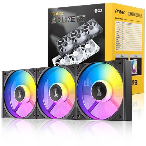 Antec Connect C120 Reverse ARGB Black Case Fan 3-Pack 120mm PWM Triple Kit