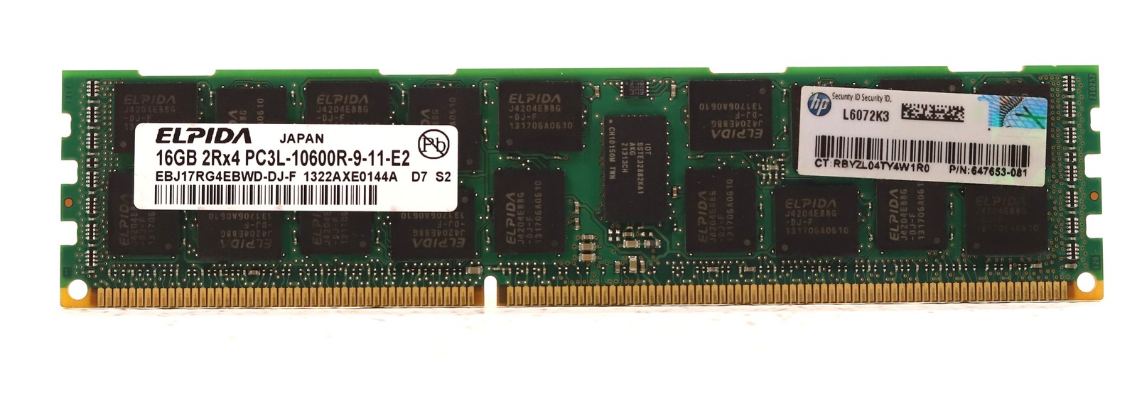 Elpida 16GB 2Rx4 PC3L-10600R-9-11-E2 ECC REG Server RAM P/N: EBJ17RG4EBWD-DJ-F