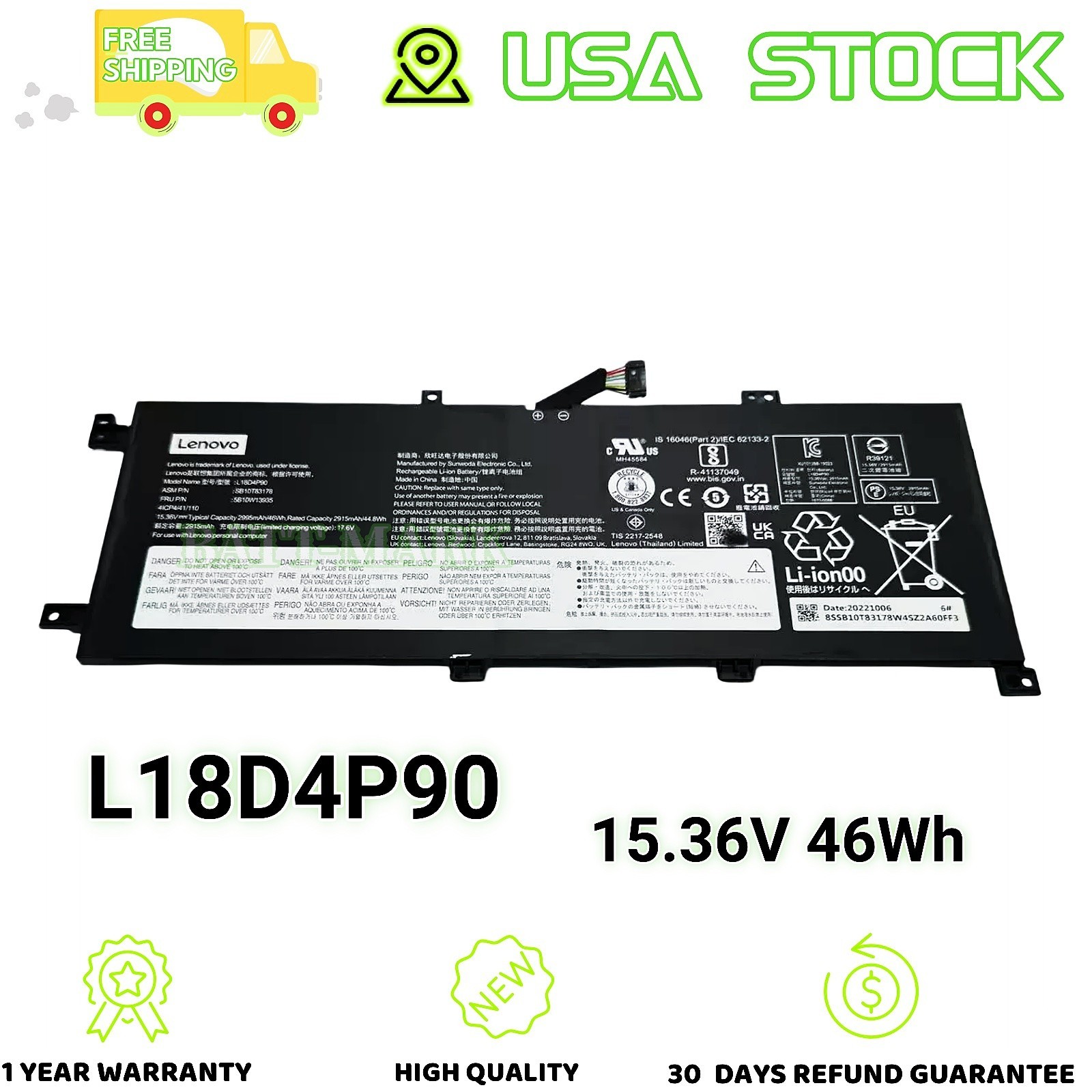 L18D4P90 Genuine New Battery for Lenovo ThinkPad L13 Yoga 1st Gen Series