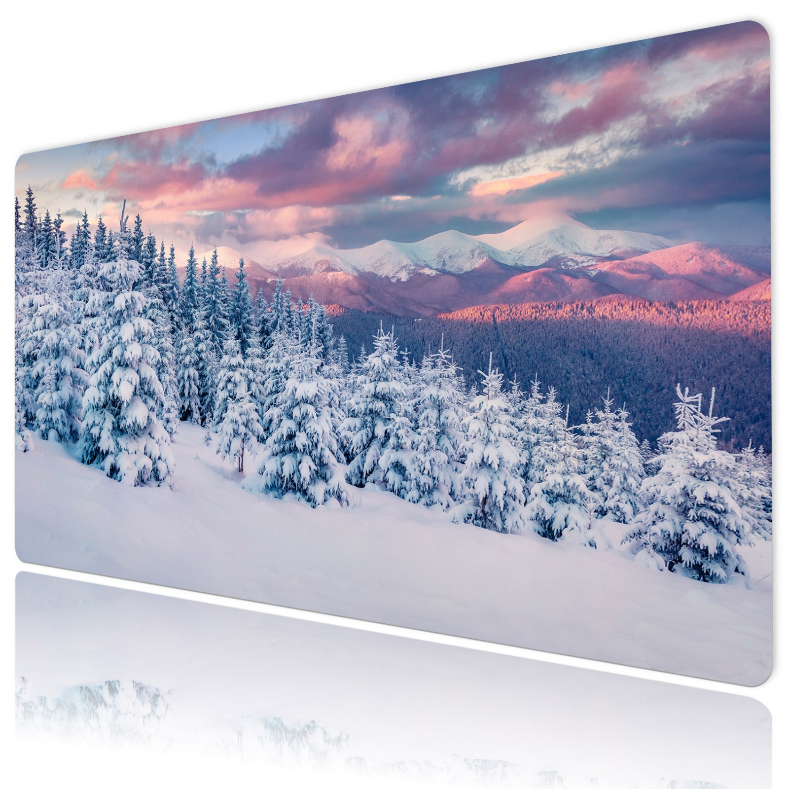 Mountain Snowy Forest Pine Tree Winter Desk Mat for Keyboard and Mouse Desk Pad