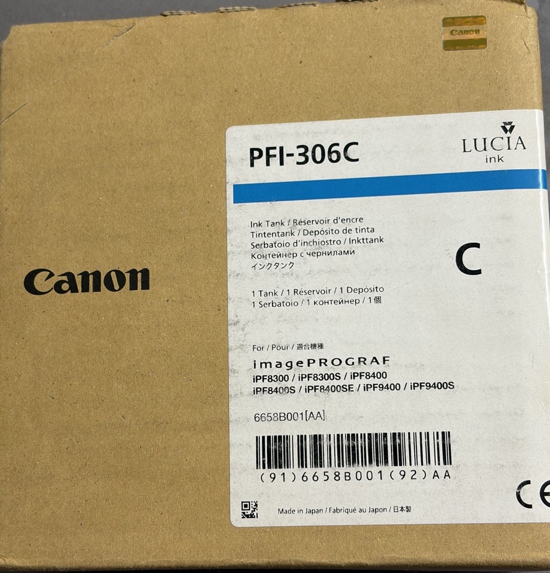 Genuine Canon PFI-306C Cyan Ink Tank Expires 2016 New Sealed Box