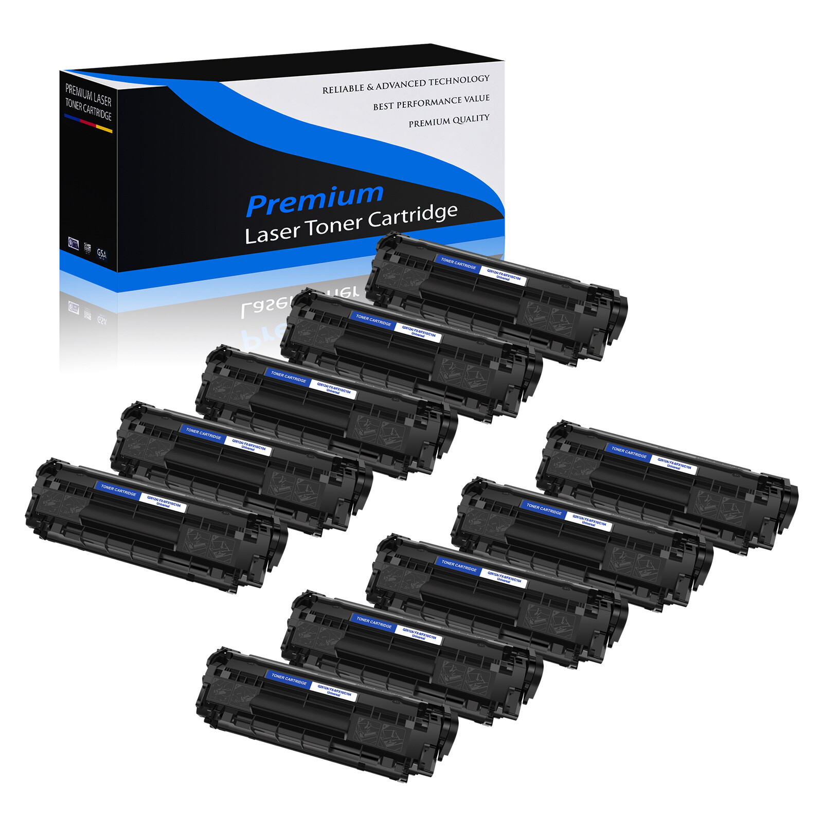10PK Black Q2612A 12A Toner Cartridge for HP LaserJet M1319 M1319f 1020 Printer
