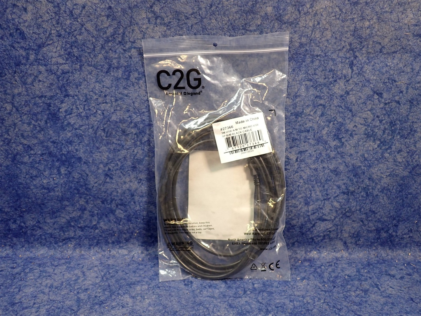 NEW C2G 27366 9.8ft (3m) USB 2.0 A to Micro-B Cable M/M - Black (BN31)