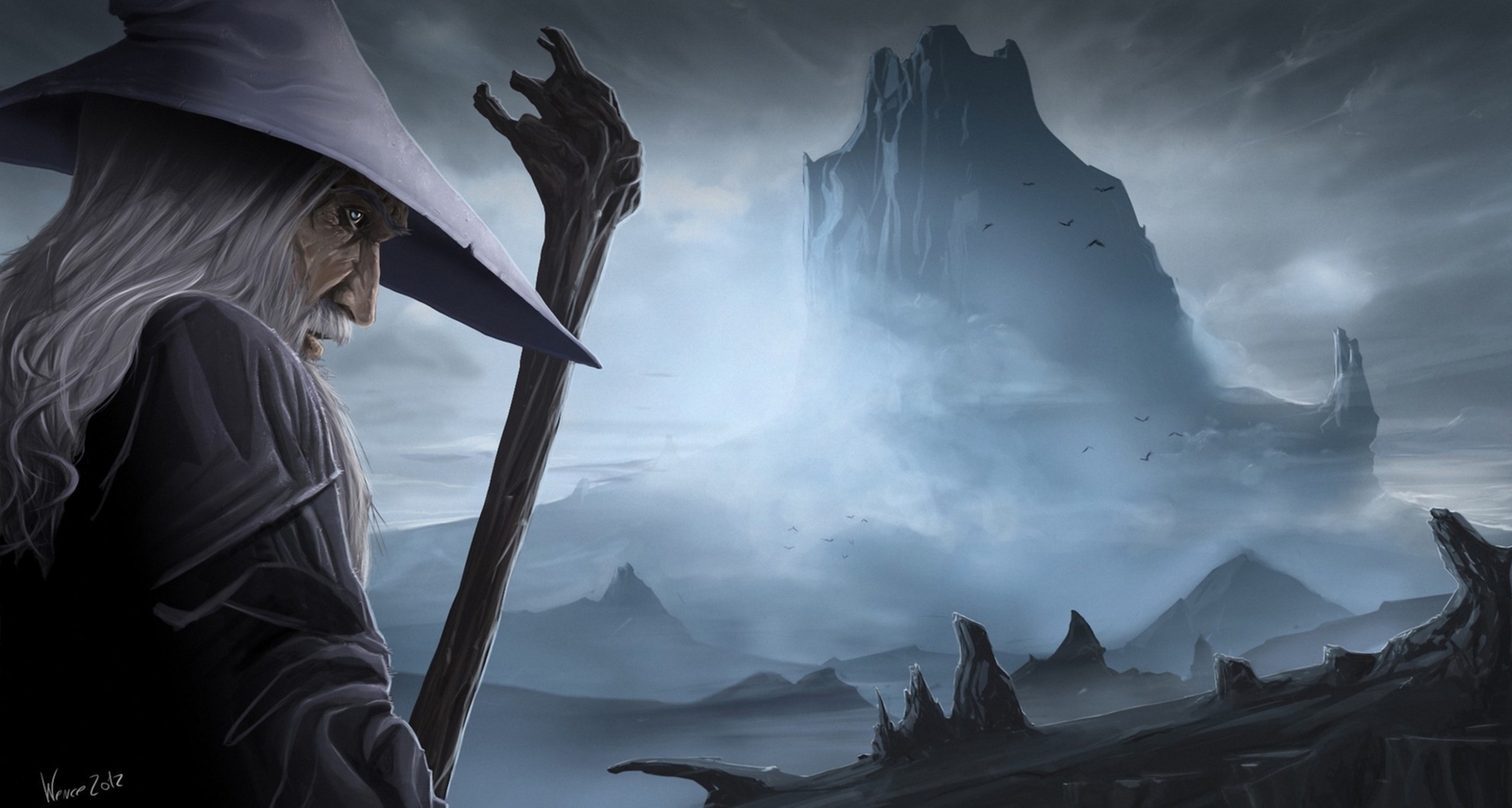 Landscape gandalf the lord of rings fantasy art staff Custom Gaming Mat Desk