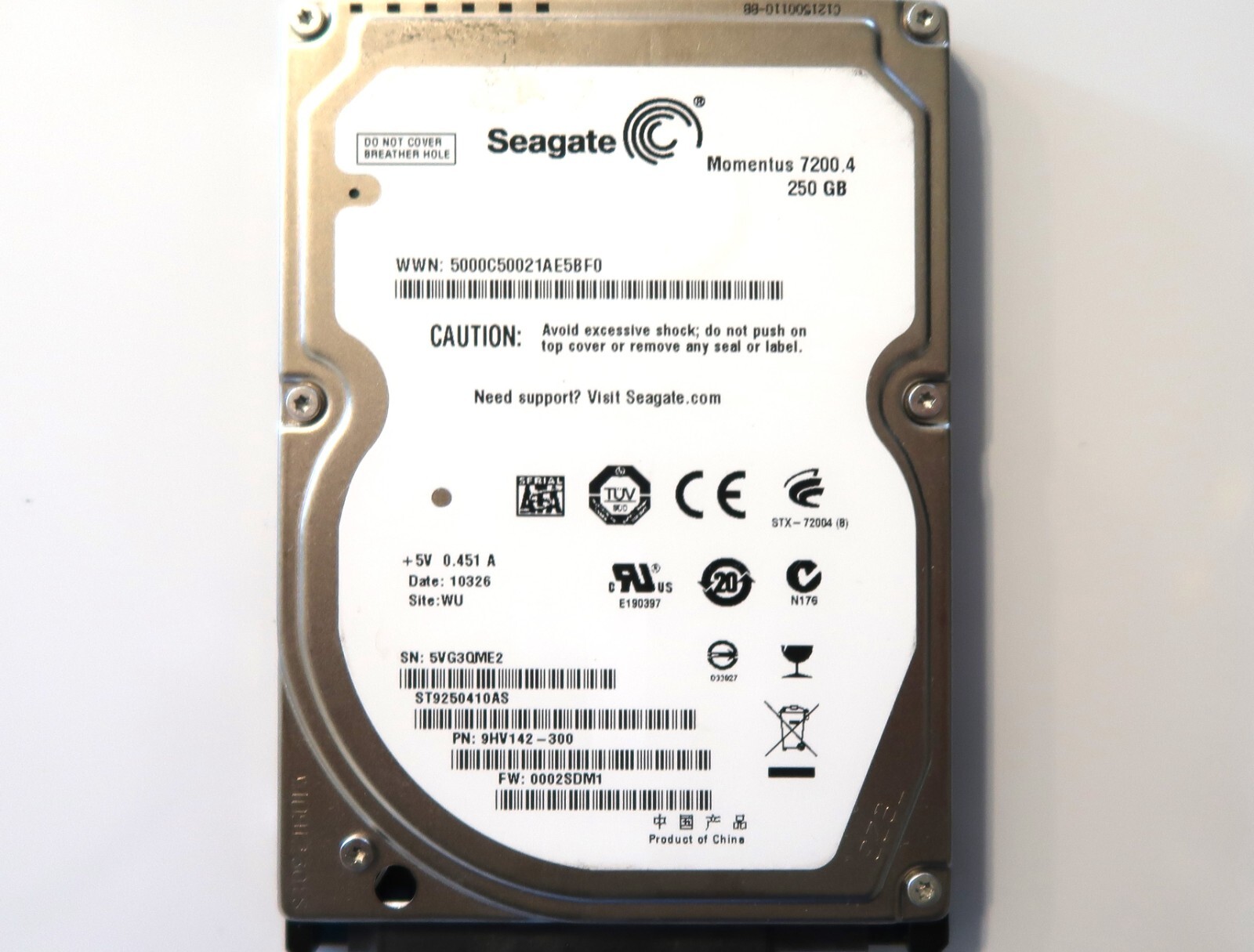 Seagate ST9250410AS 9HV142-300 0002SDM1 (5VG) China WU 2.5" 250gb Sata HDD 2010