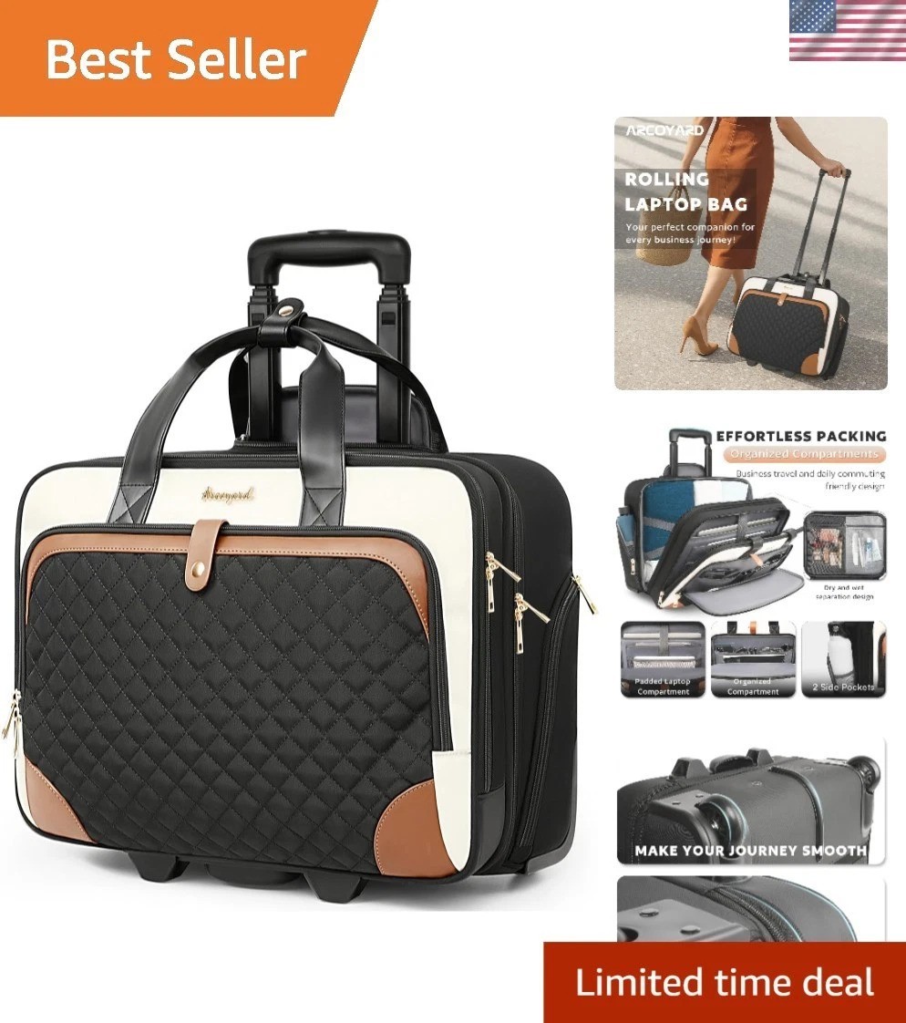 Rolling Laptop Bag, Rolling Briefcase for Women with Waterproof Pocket, 17 In...