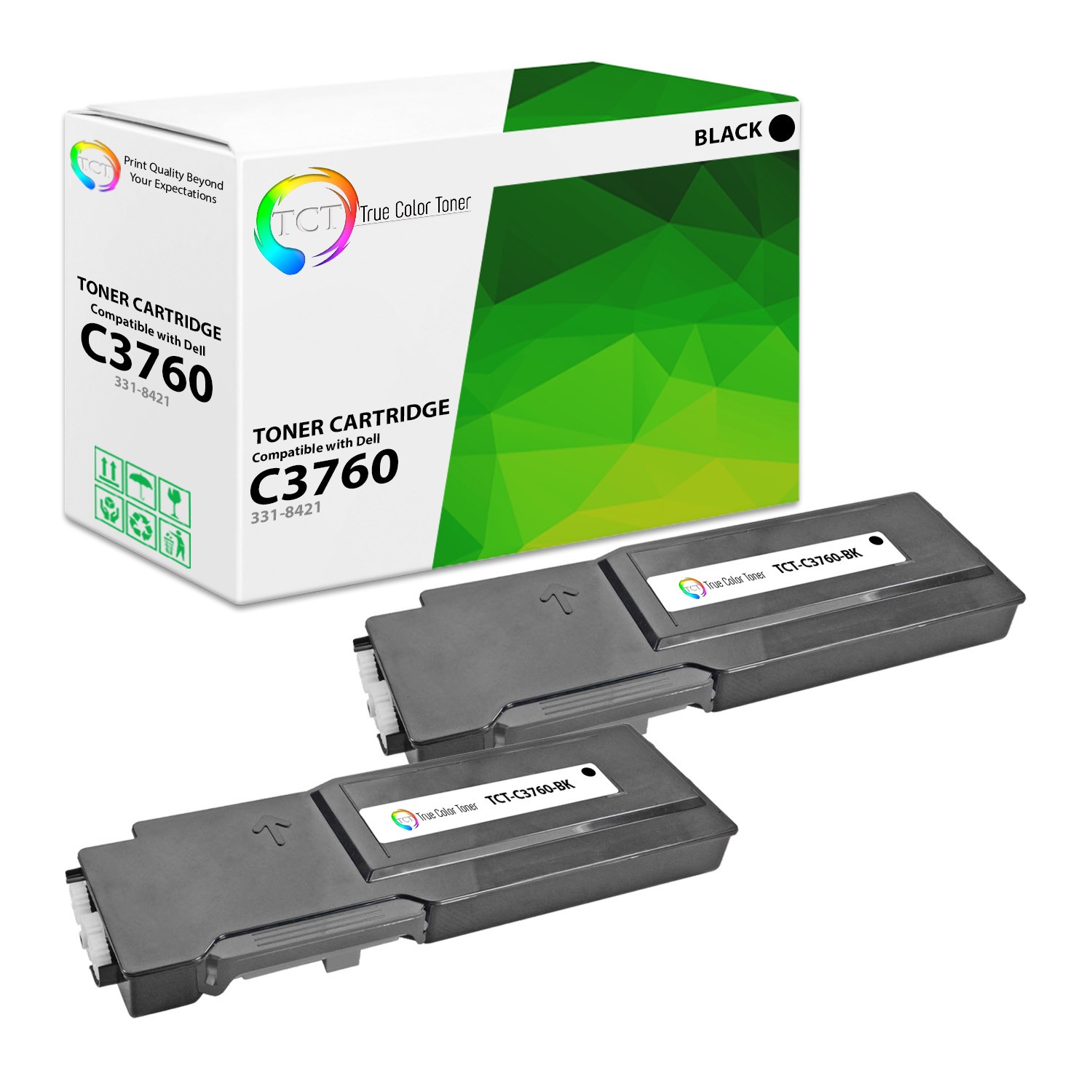 2Pk TCT Premium C3760 Black for Dell C3760 C3760DN C3760N Compatible Toner