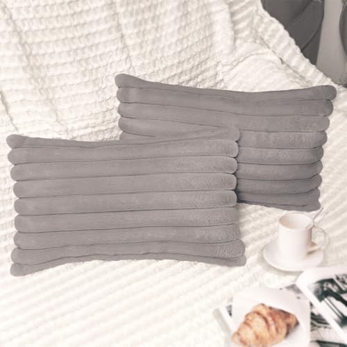 2 Pack 12x20 Pillow Cover Velvet Pillow Covers, Faux 20" x 12" (Pack of 2) Grey