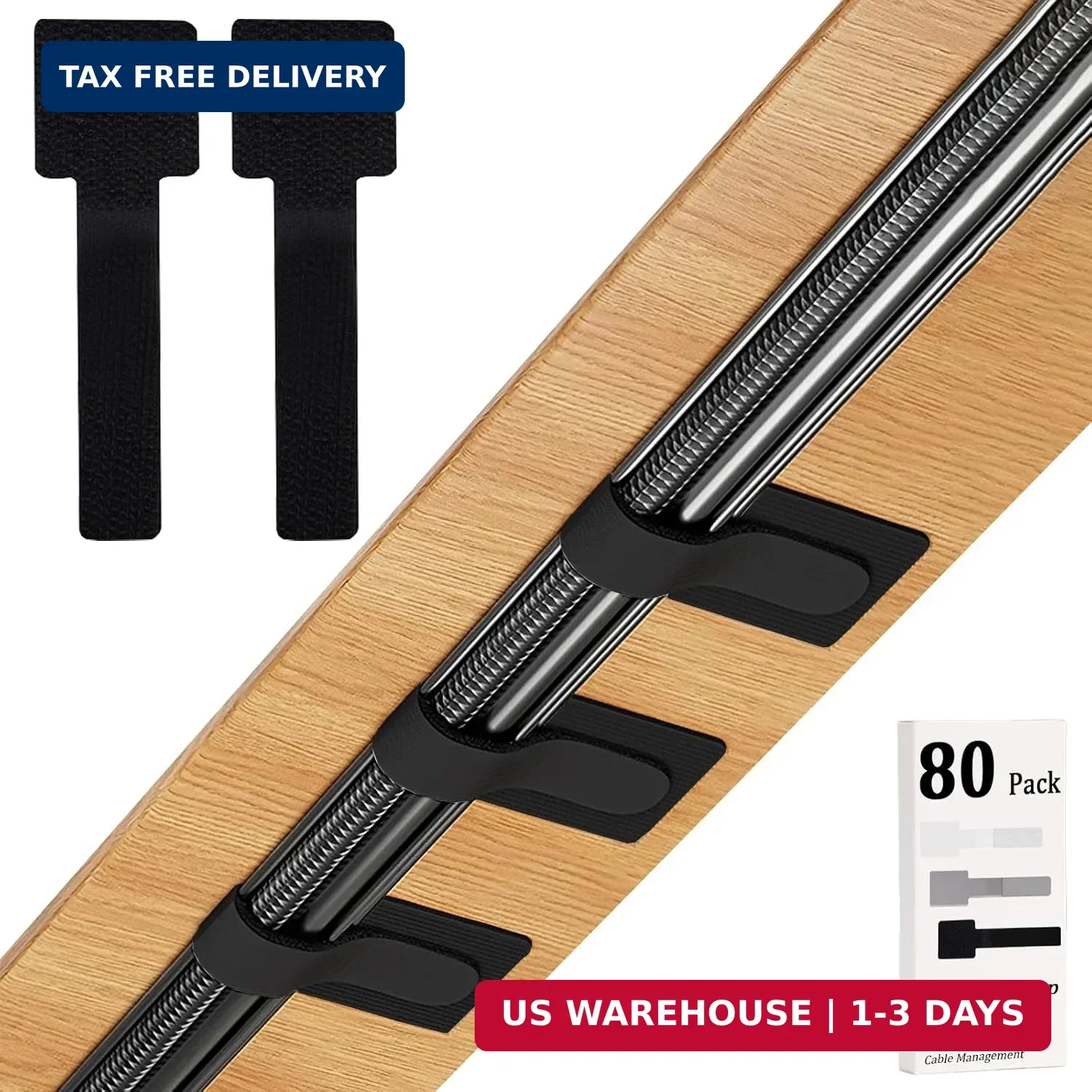 80PCS Hook and Loop Cable Straps, Cable Management Under Desk