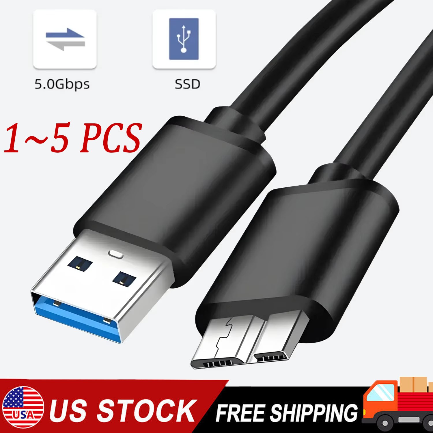 1-5x Micro USB 3.0 Cable High Speed Data SYNC For HDD External Hard Drive LOT