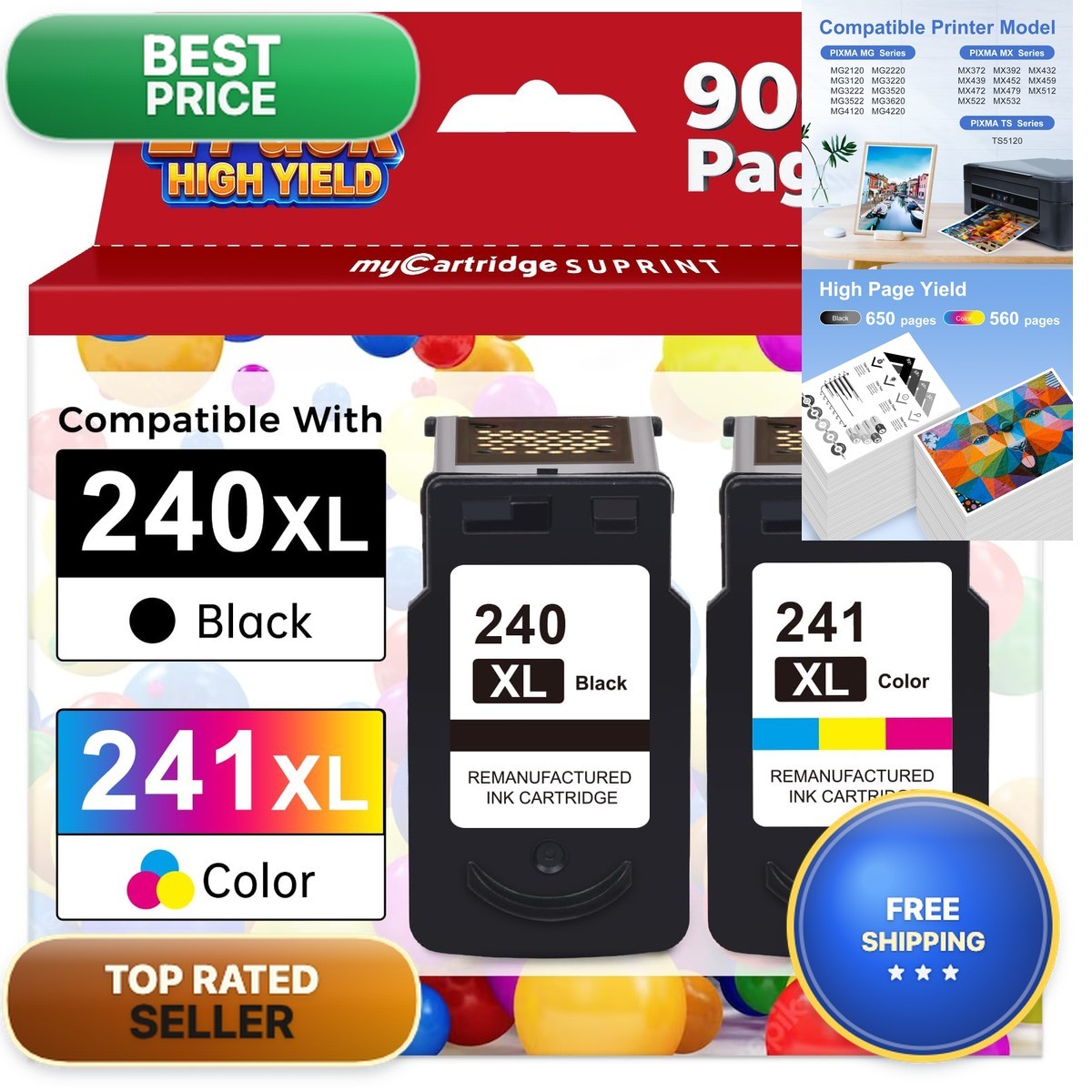 PG-240 XL/CL-241 Ink Cartridges for Canon 240XL 241XL Combo Pack