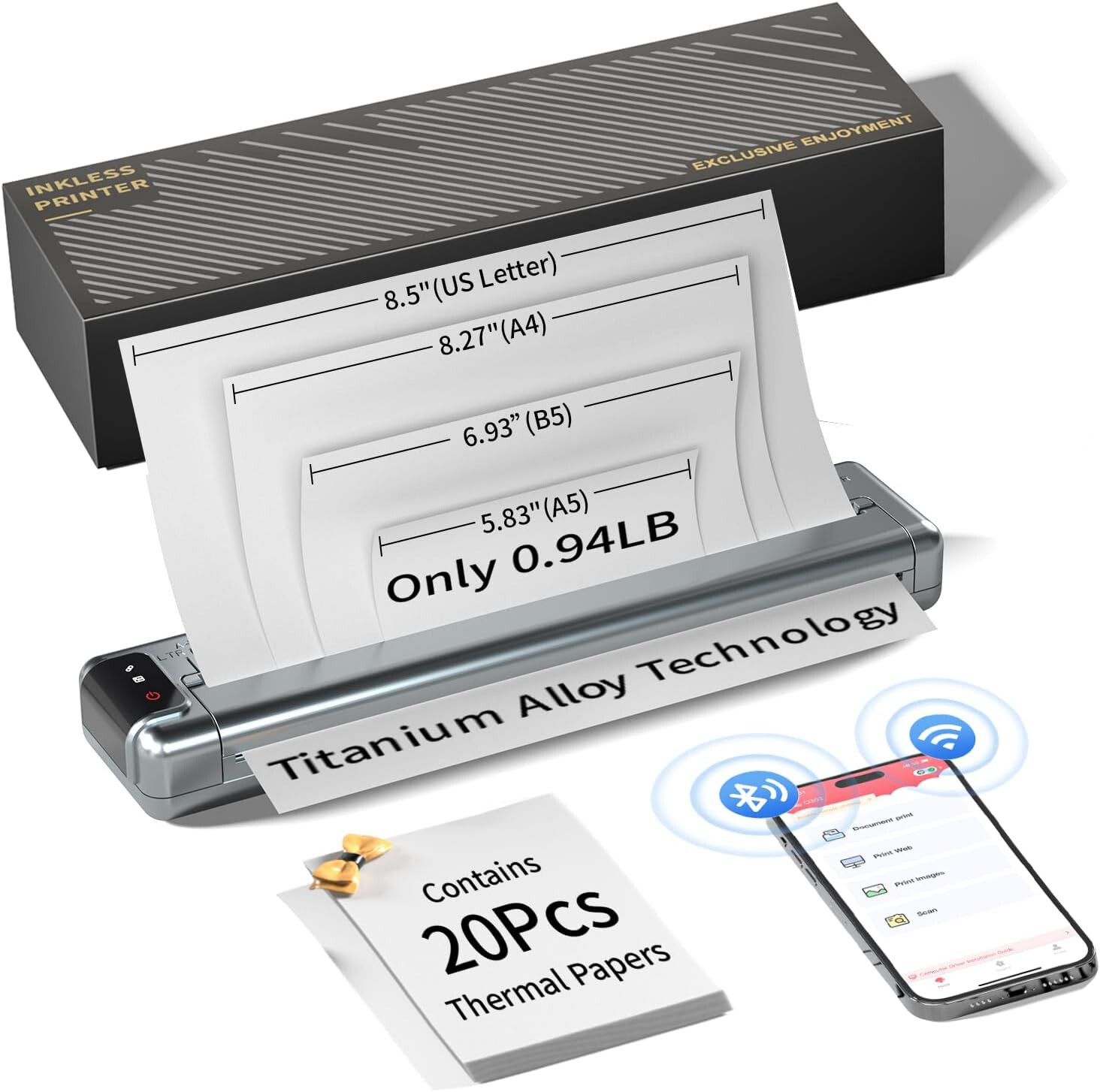 Phomemo Portable Printer Wireless for Travel, Q302 Inkless Thermal WiFi 2914 805