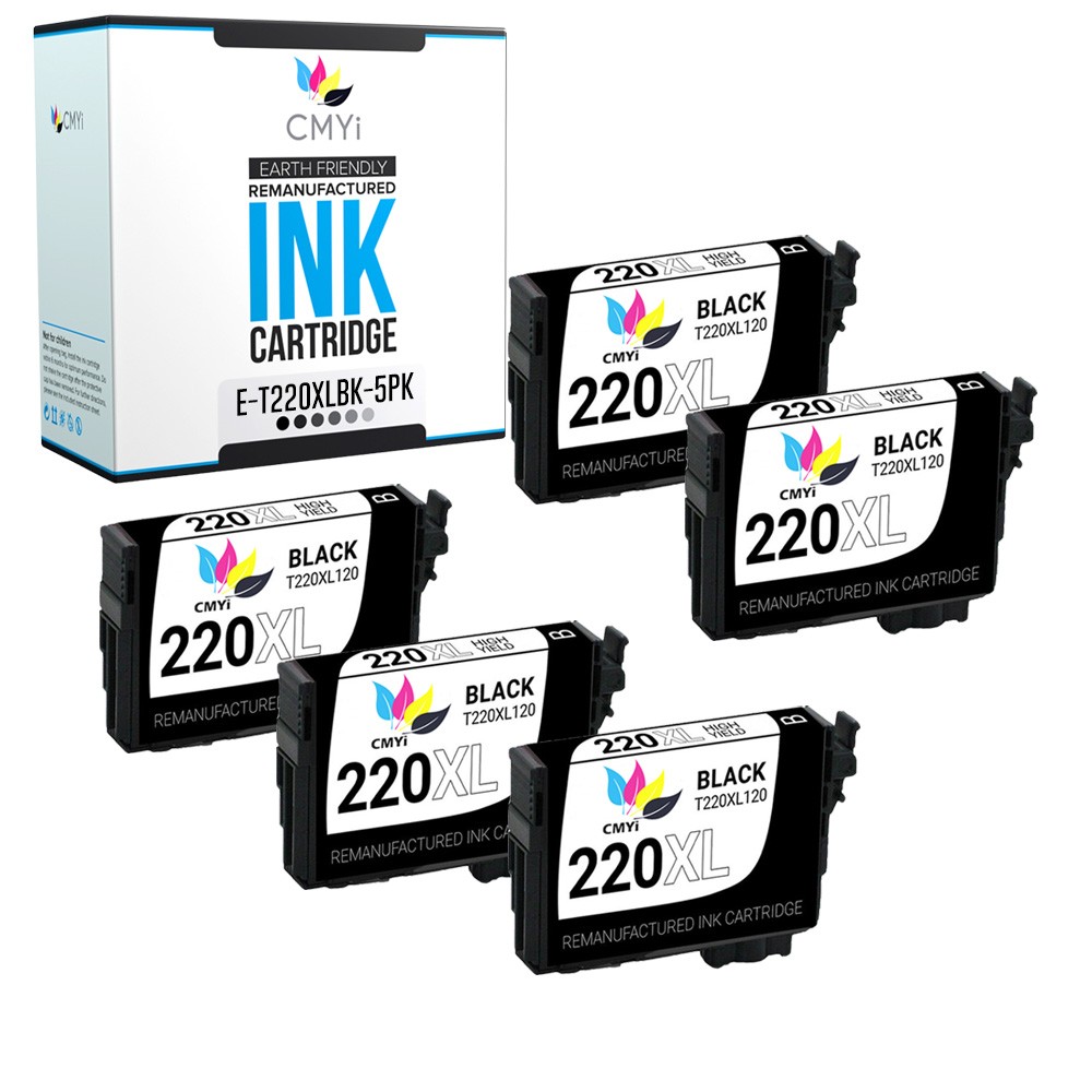 5X CMYi Replacement 220XL Black Ink Cartridges Fits Epson Workforce WF2630 2750