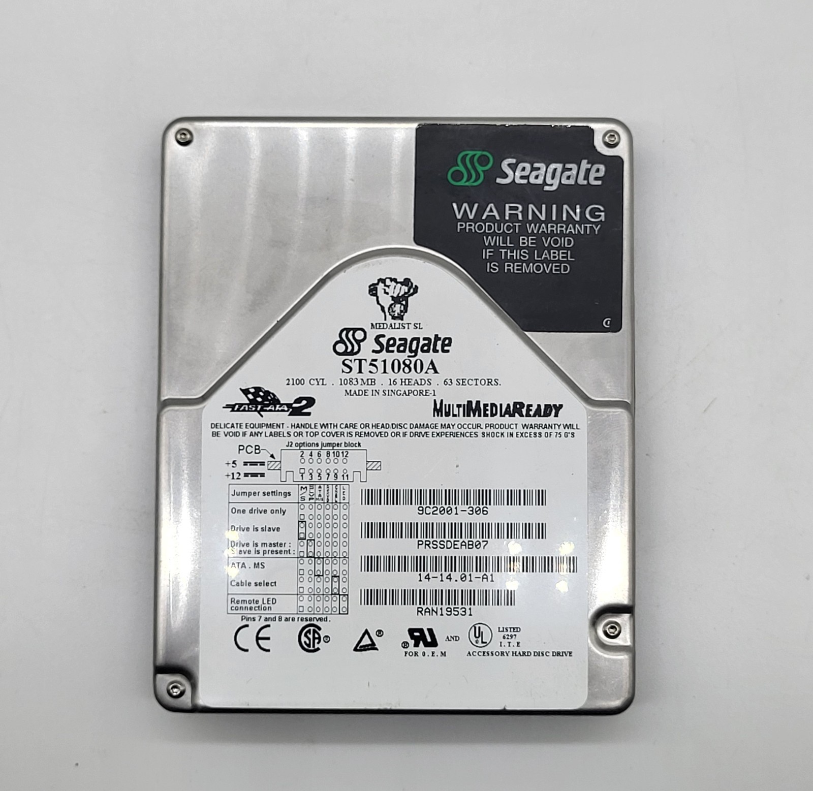 Seagate Medalist SL ST51080A 1.08GB IDE ATA-2 Vintage PC HDD