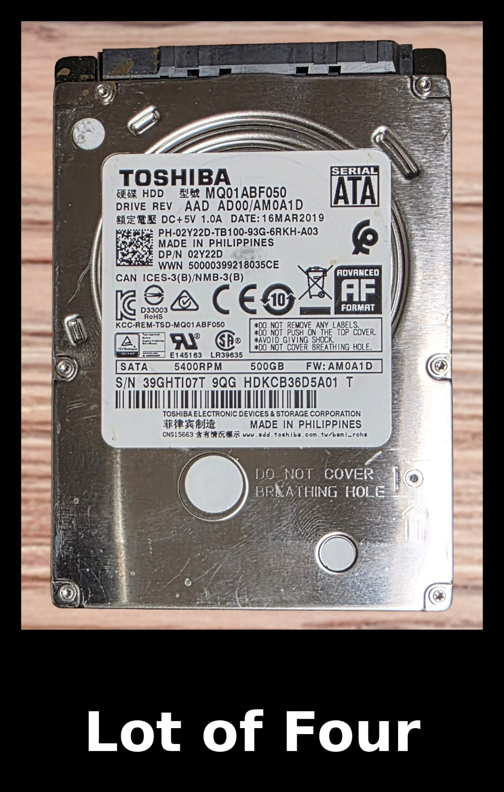 4 Pack Toshiba 500GB 2.5" Laptop SATA HDD MQ01ABF050 laptop DVR PS3 PS4 2 Hr New