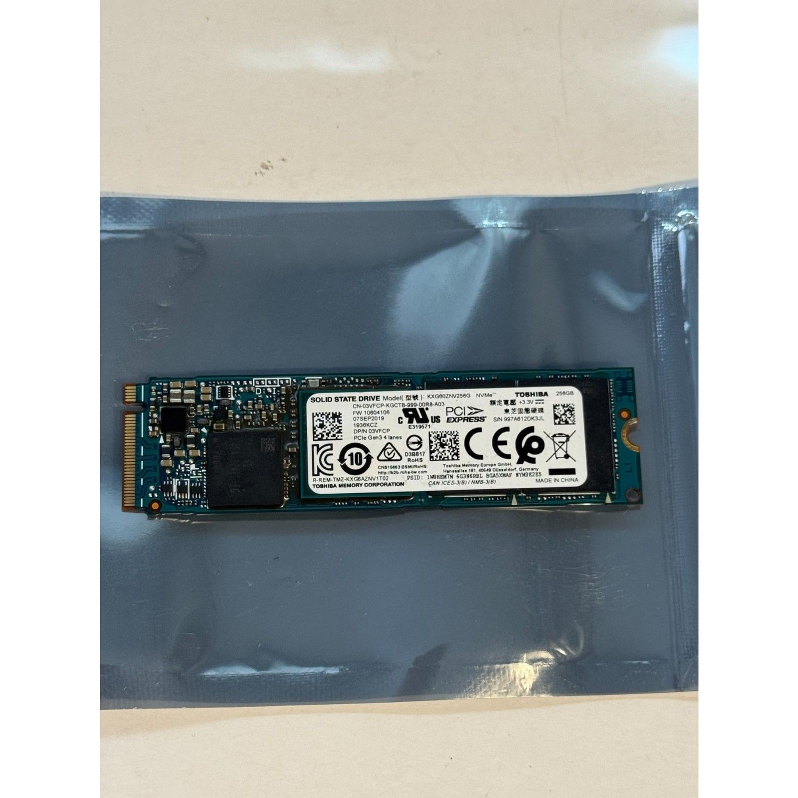 Toshiba/Kioxia KXG60ZNV256G PCIe NVMe M.2 2280 80mm 256GB