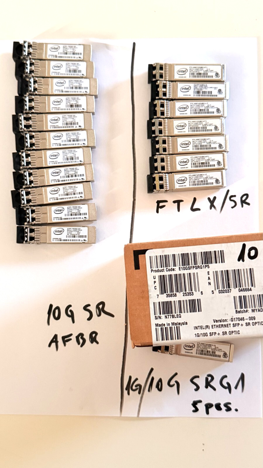 LOT of 37 pcs INTEL 10G LR and SR type  AFBR/FTLXSR/SRG1P5