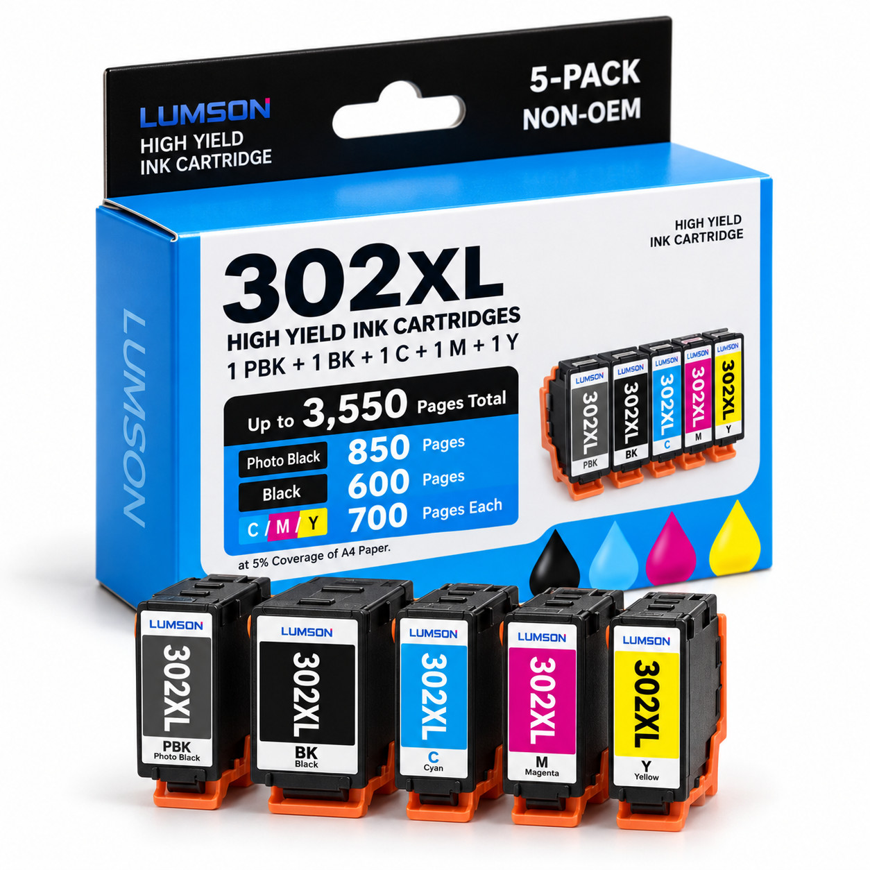 302XL T302XL 302XL T302 5PK Printer Ink Cartridge for Expression XP-6100 XP-6000