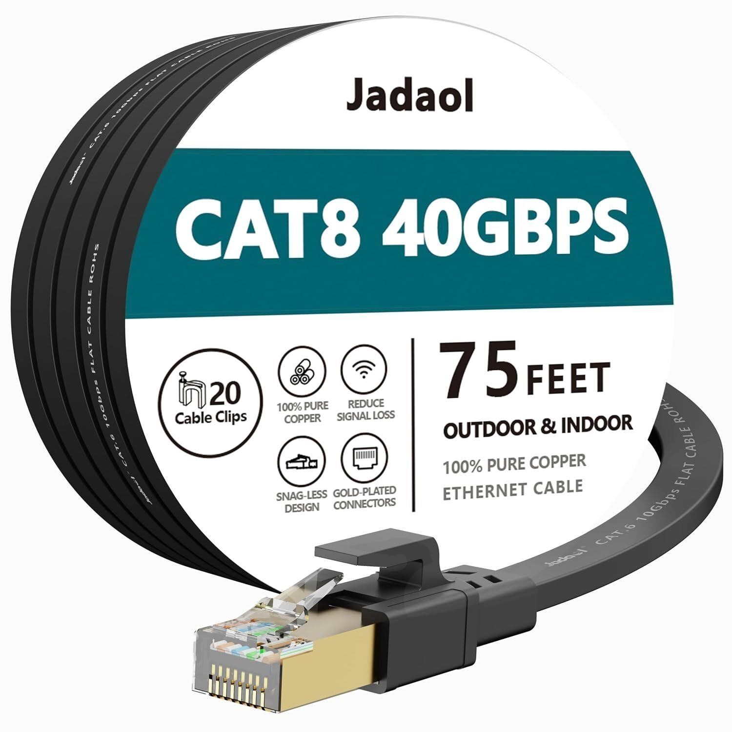 Cat8 Ethernet Cable 75ft 40Gbps 2000MHz Flat S/FTP LAN Cable Black