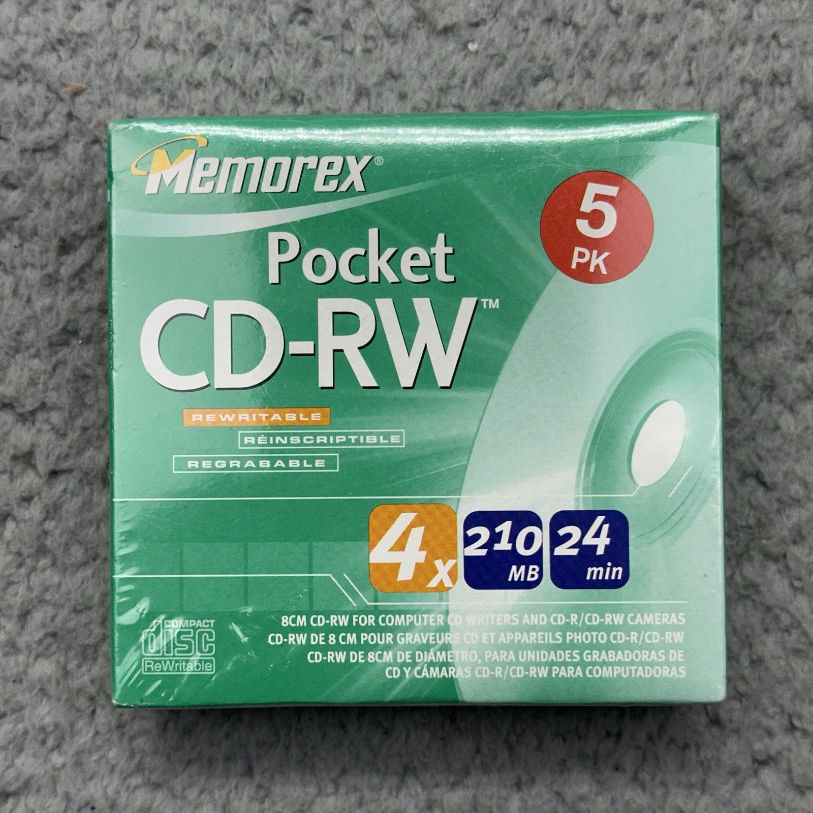 NISP Memorex 3202 3432 Pocket CD-RW 5 PK Rewritable CD Media 210MB 4x 24 Min