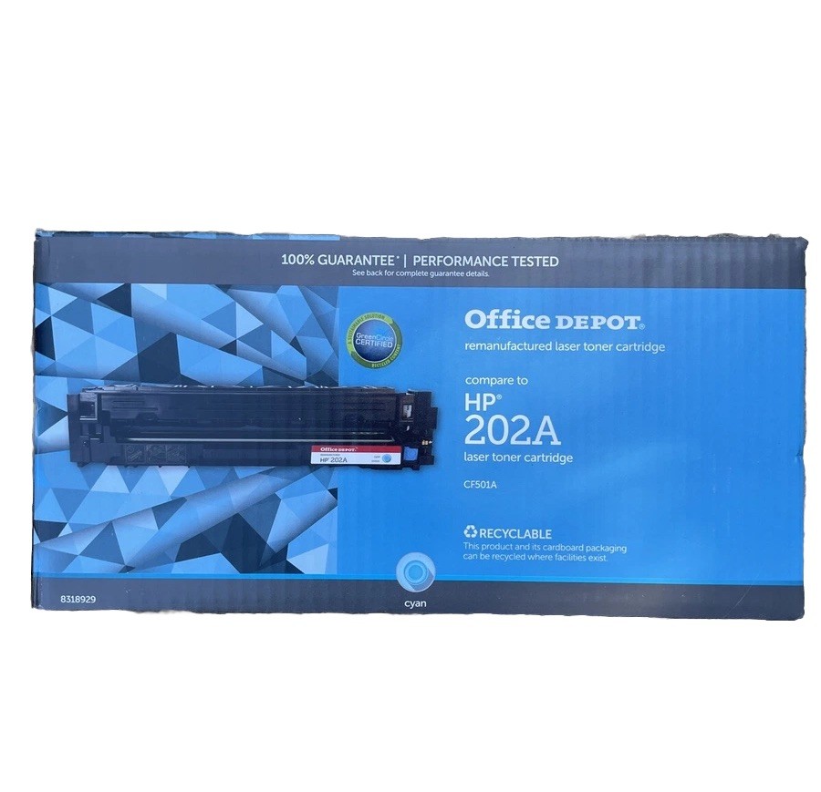 HP 202A CF501A Cyan Laser Toner Cartridge Office Depot Replacement New Sealed