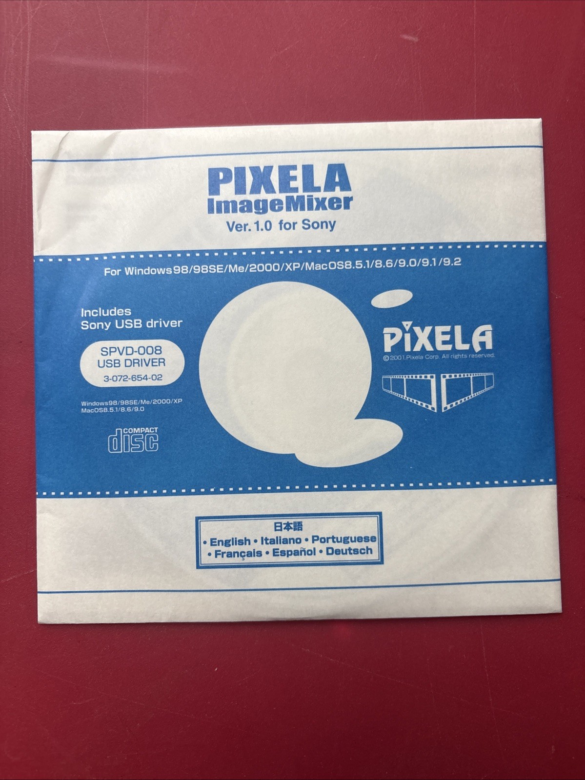 PIXELA Image Mixer For Sony V1.0 Win. 98/Me/2000/XP Mac 8.5.1/8.6/9.0/9.1/9.2