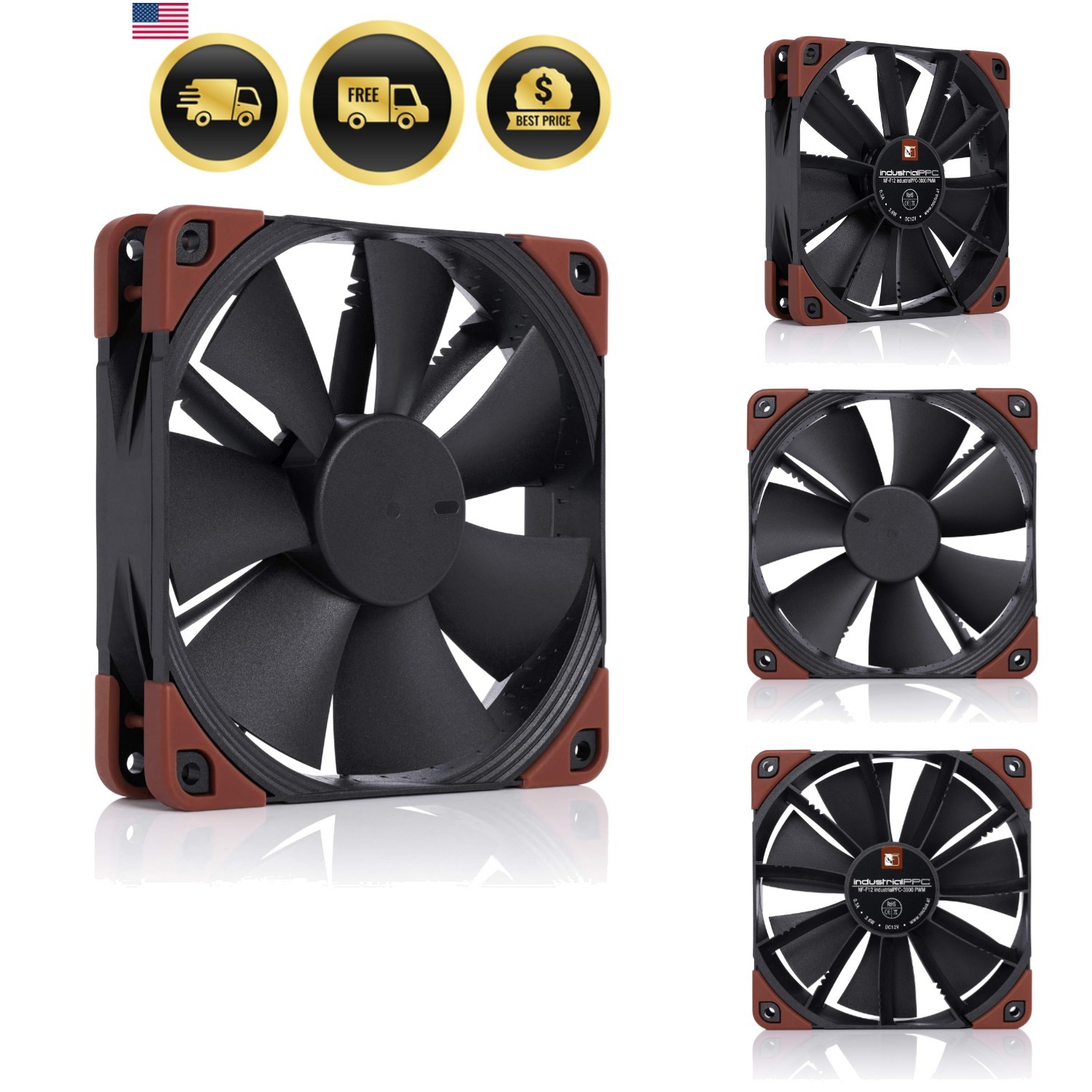 NF-F12 iPPC 3000 PWM, Heavy Duty Cooling Fan, 4-Pin, 3000 RPM 120mm, Black