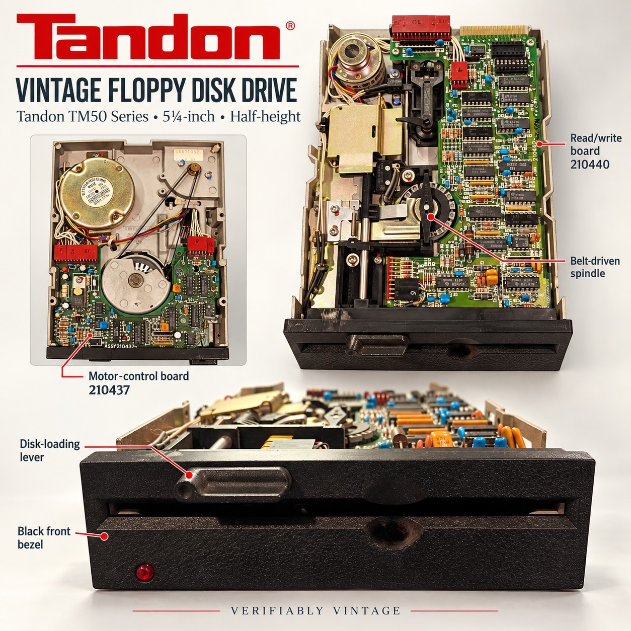 Vintage Tandon TM50 Series 5.25" Half Height Floppy Disk Drive