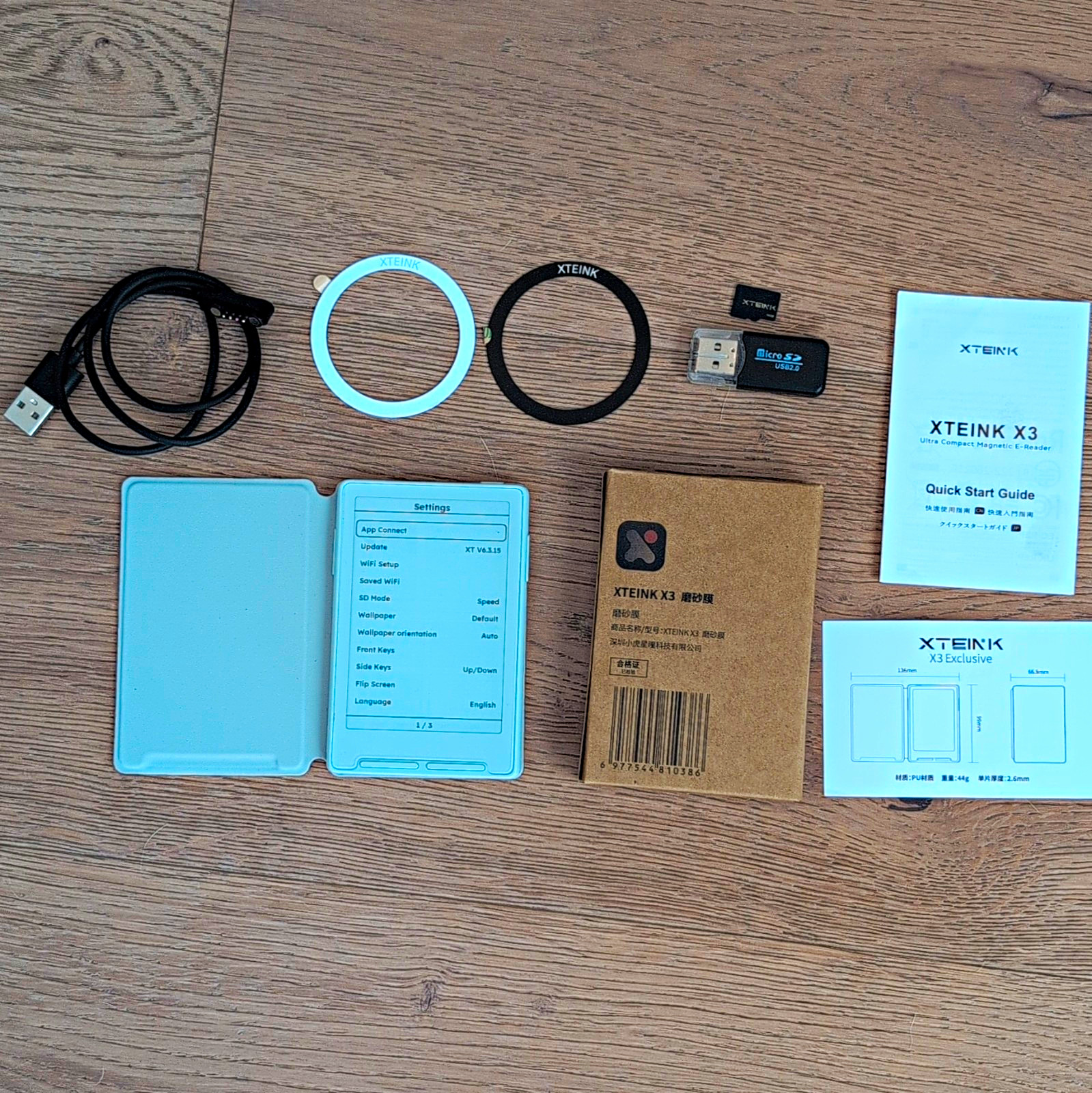 XTEINK X3 3.7in 16GB eBook Reader Mist Grey w/ accessories 