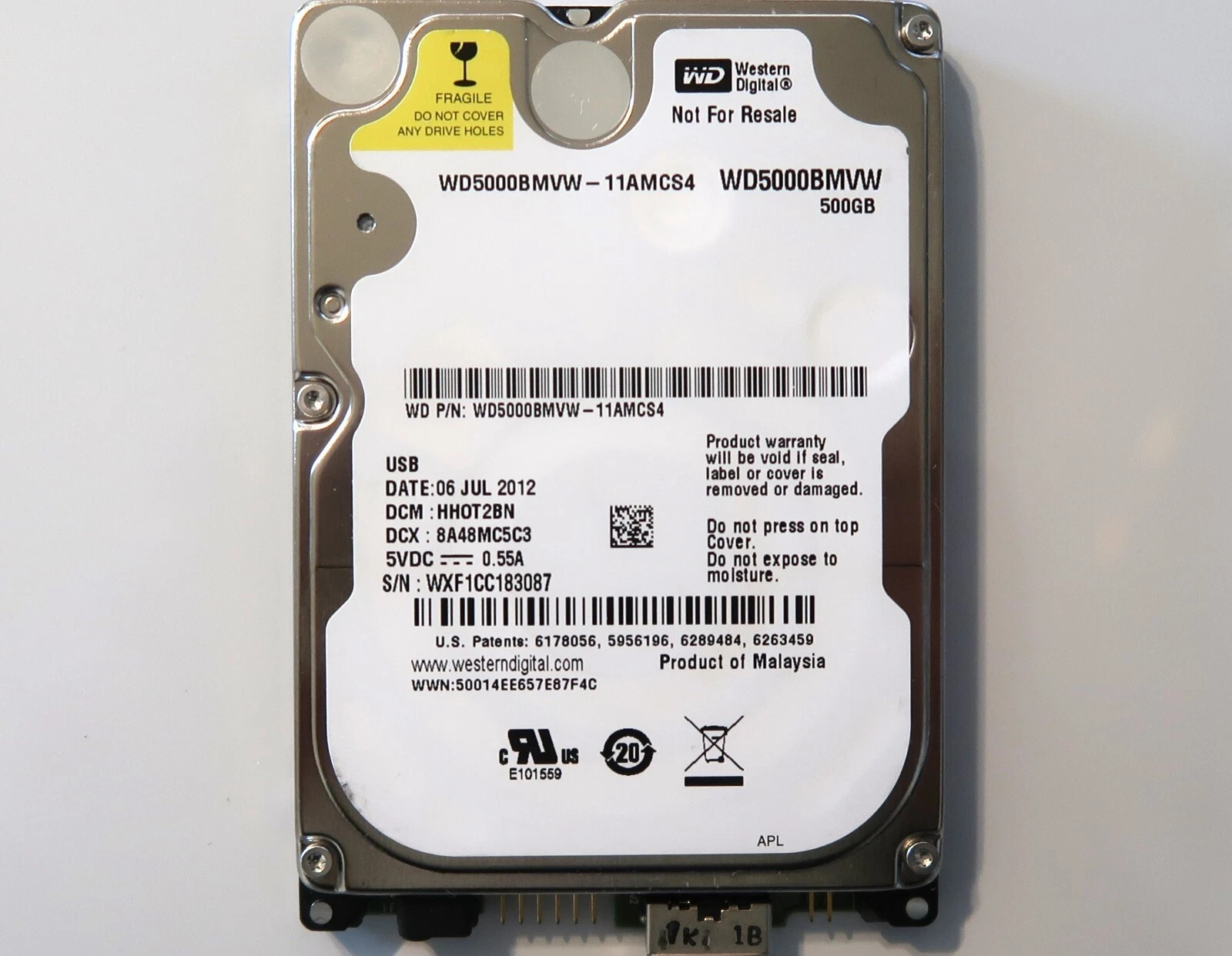 WD5000BMVW-11AMCS4 DCM: HHOT2BN (WXF1) Malaysia 500gb USB HDD JUL/2012