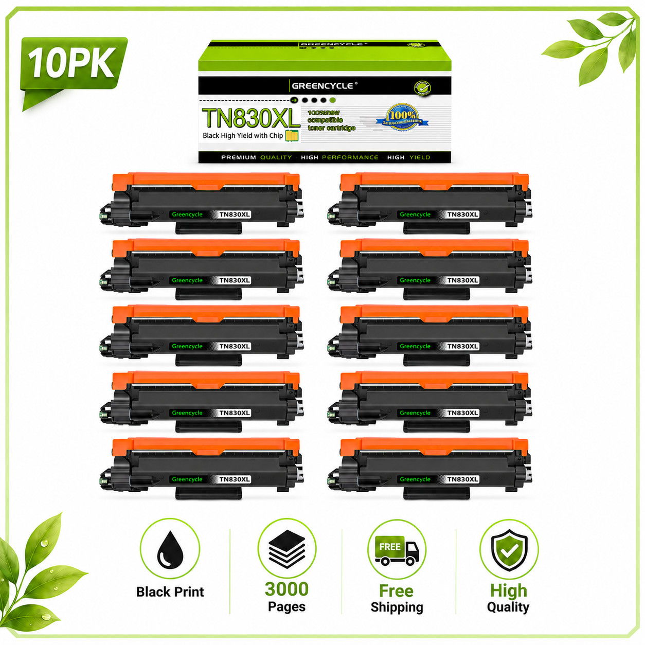 TN830-XL Black Toner 10PK Replacement for Brother HL-L2460DW MFC-L2820DW L2900DW