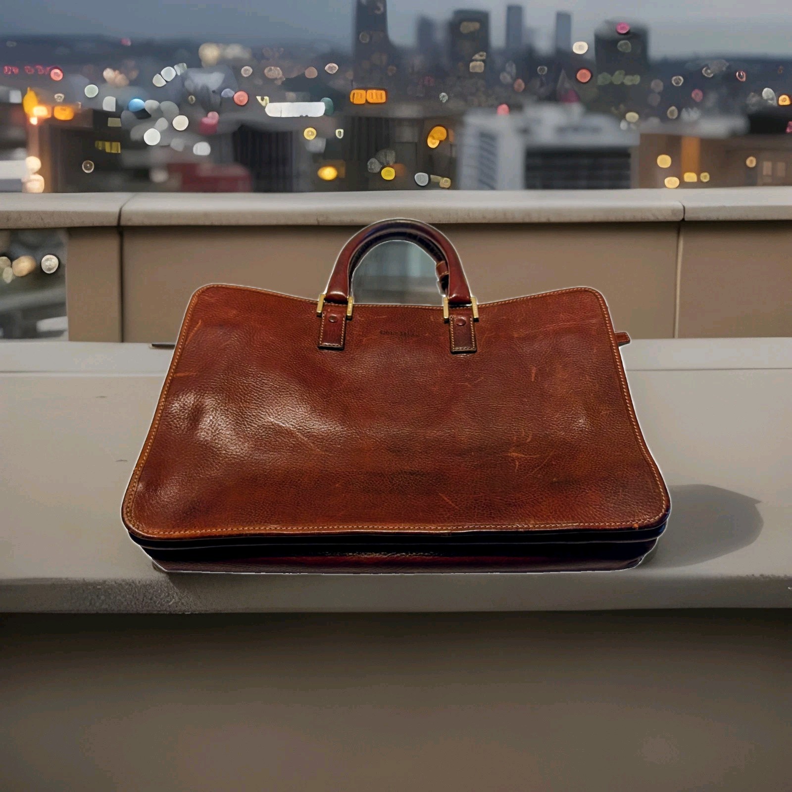 Vintage Cole Maan Tan Pebble Leather Laptop Briefcase