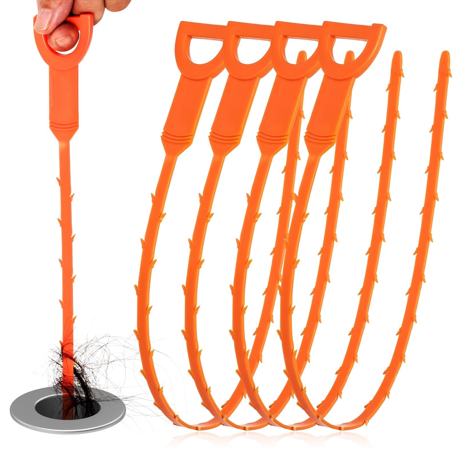 Drain Snake Clog Remover - 4 Pack 20 Inch Flexible Hair Drain Removal Tool fo...