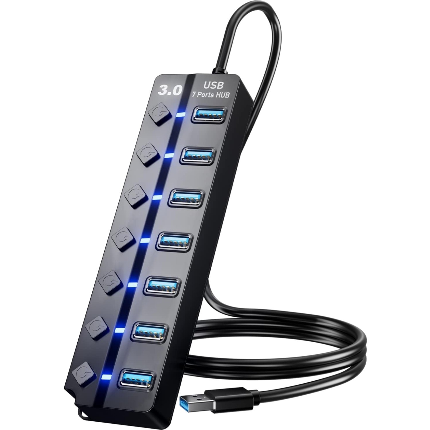 USB 3.0 Hub, 7-Port USB Data Hub Splitter with 3Ft Long Cable USB Extension for