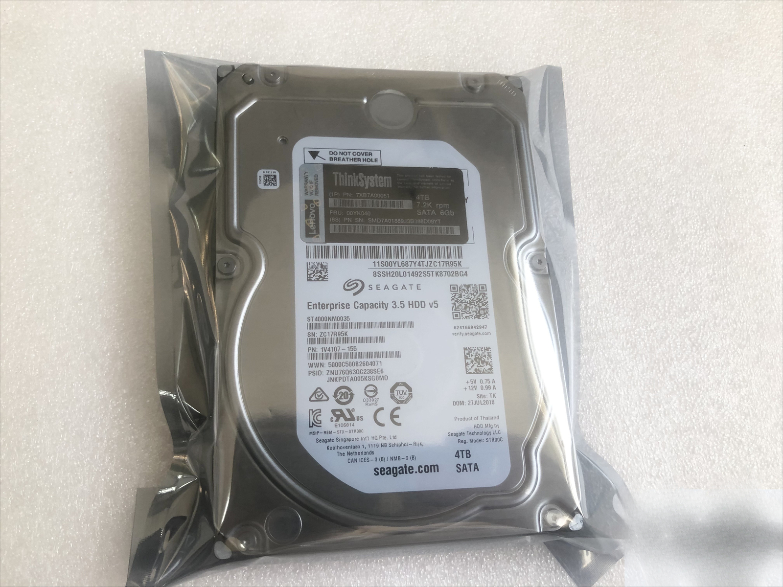 Lenovo ThinkSystem 7XB7A00051 00YK040 4TB 7.2K SATA 3.5" HDD Hard Drive