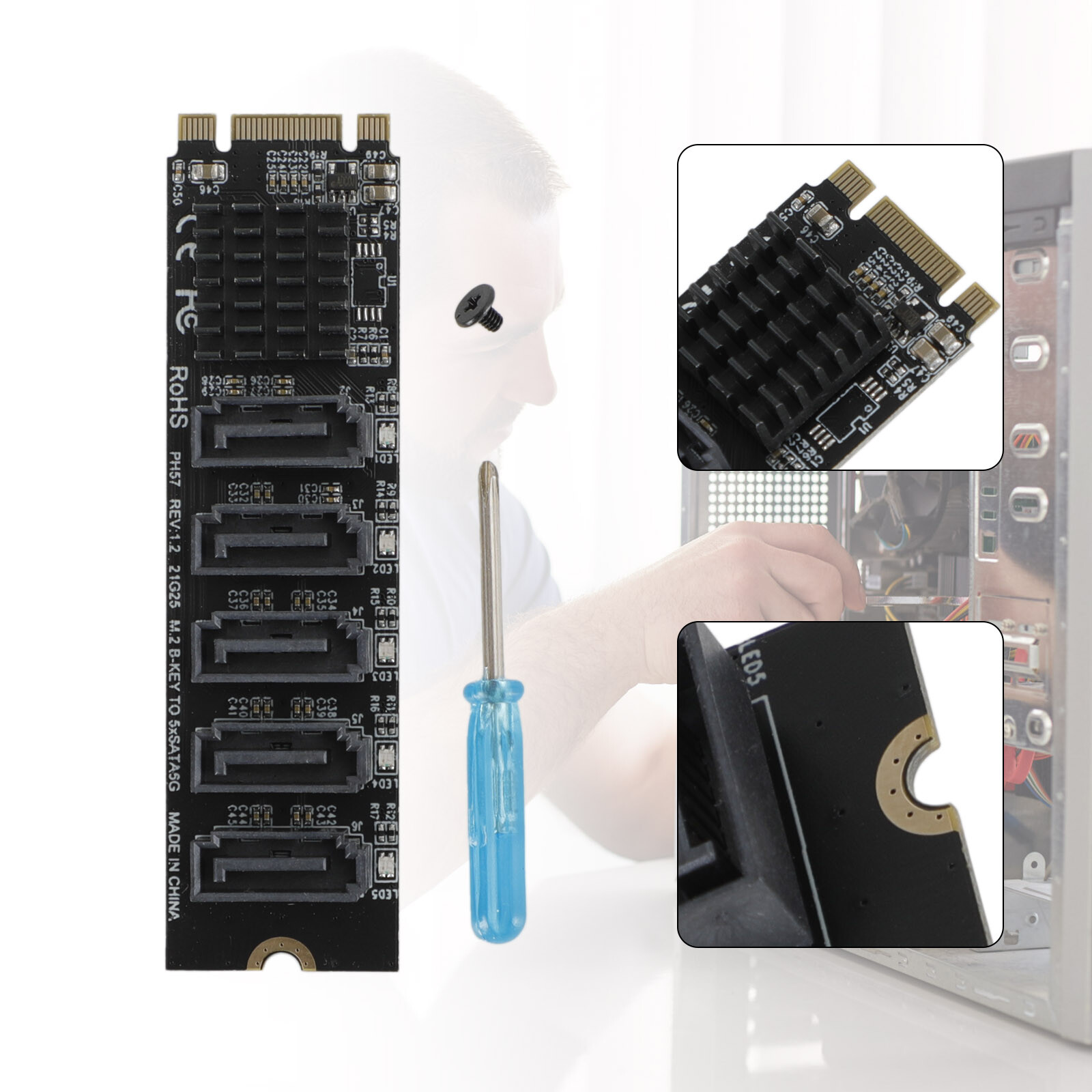 M.2 To SATA 3.0 Adapter Card JMB585 5 Port Hard Disk Drive Expansion Card