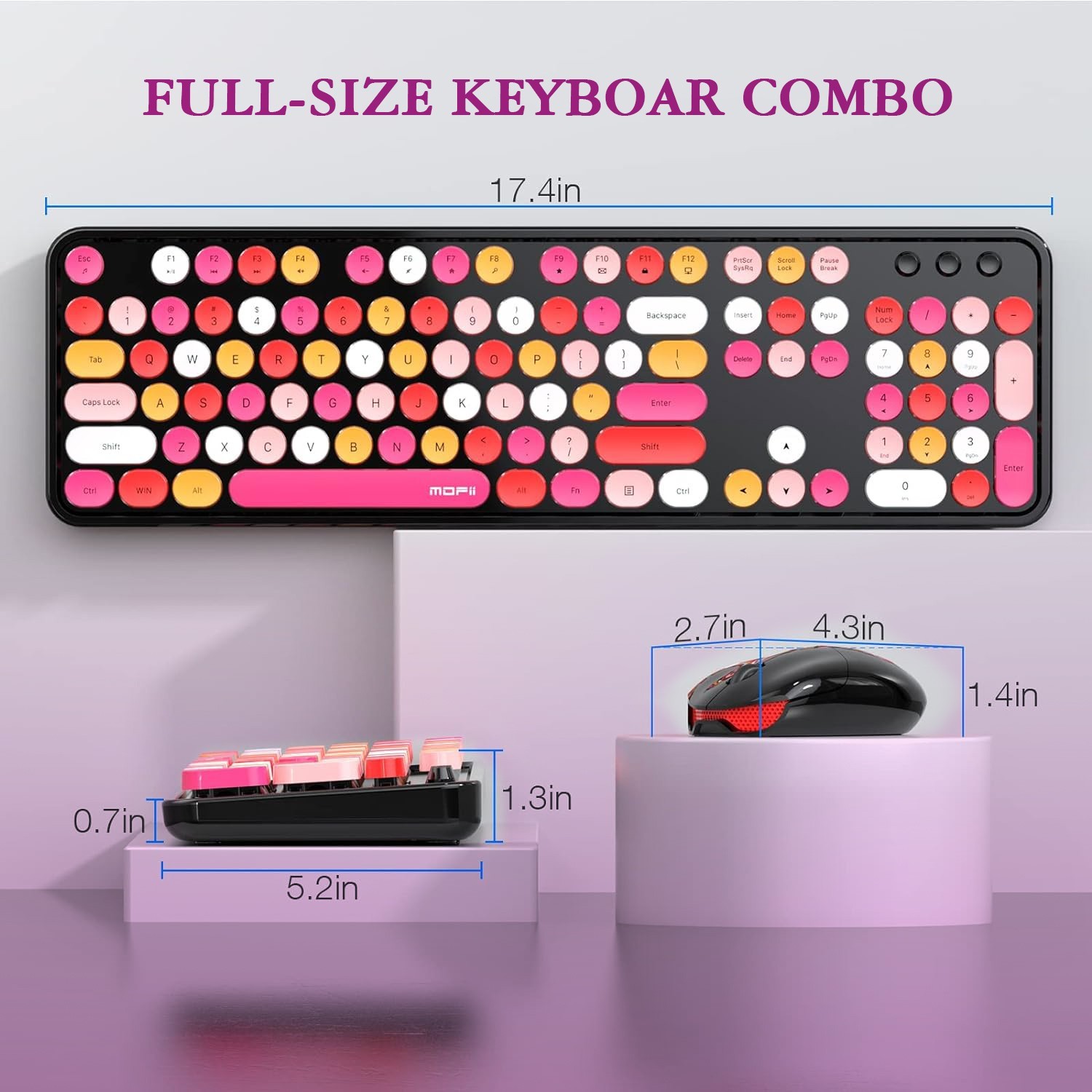 MOFii Wireless Keyboard and Mouse Combo 2.4Ghz Colorful Retro Full-Size Keyboard