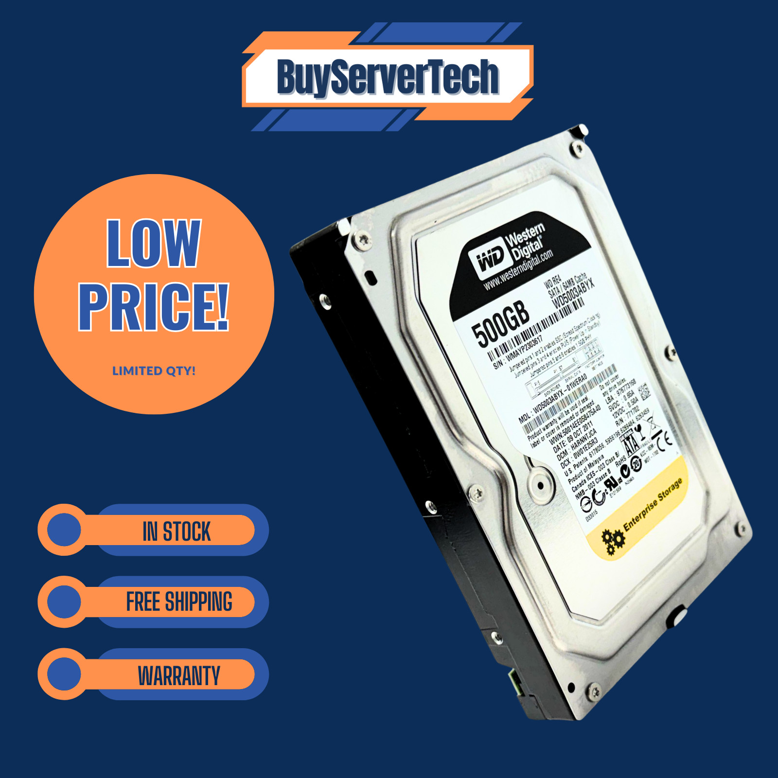 Western Digital RE4 WD5003ABYX 500GB 7.2K 3.5" SATA 3Gb/s HDD | 64MB | 0 Hours