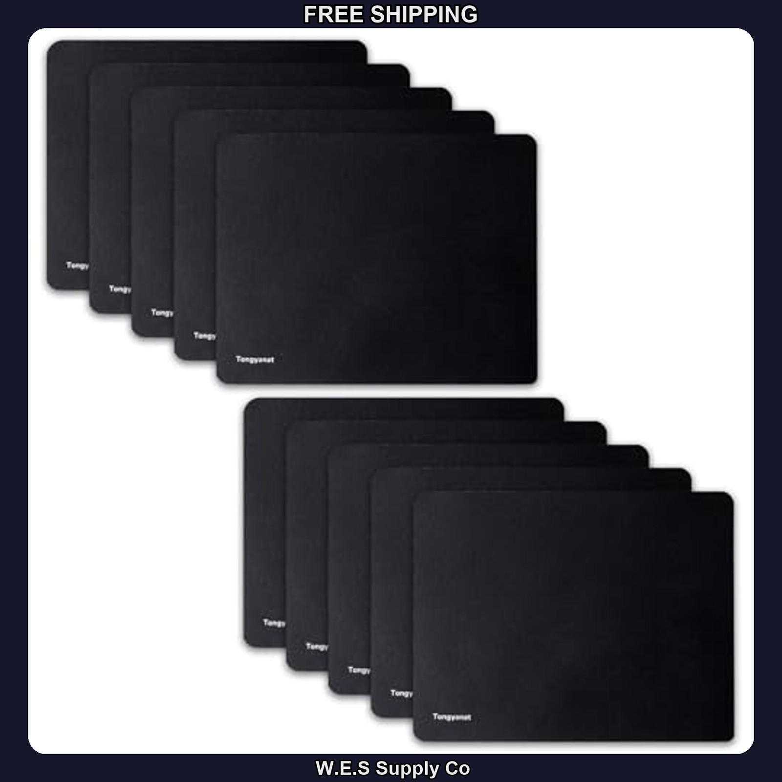 10 Pack Black Mouse Pads 9 x 7 in Non-Slip Smooth Surface